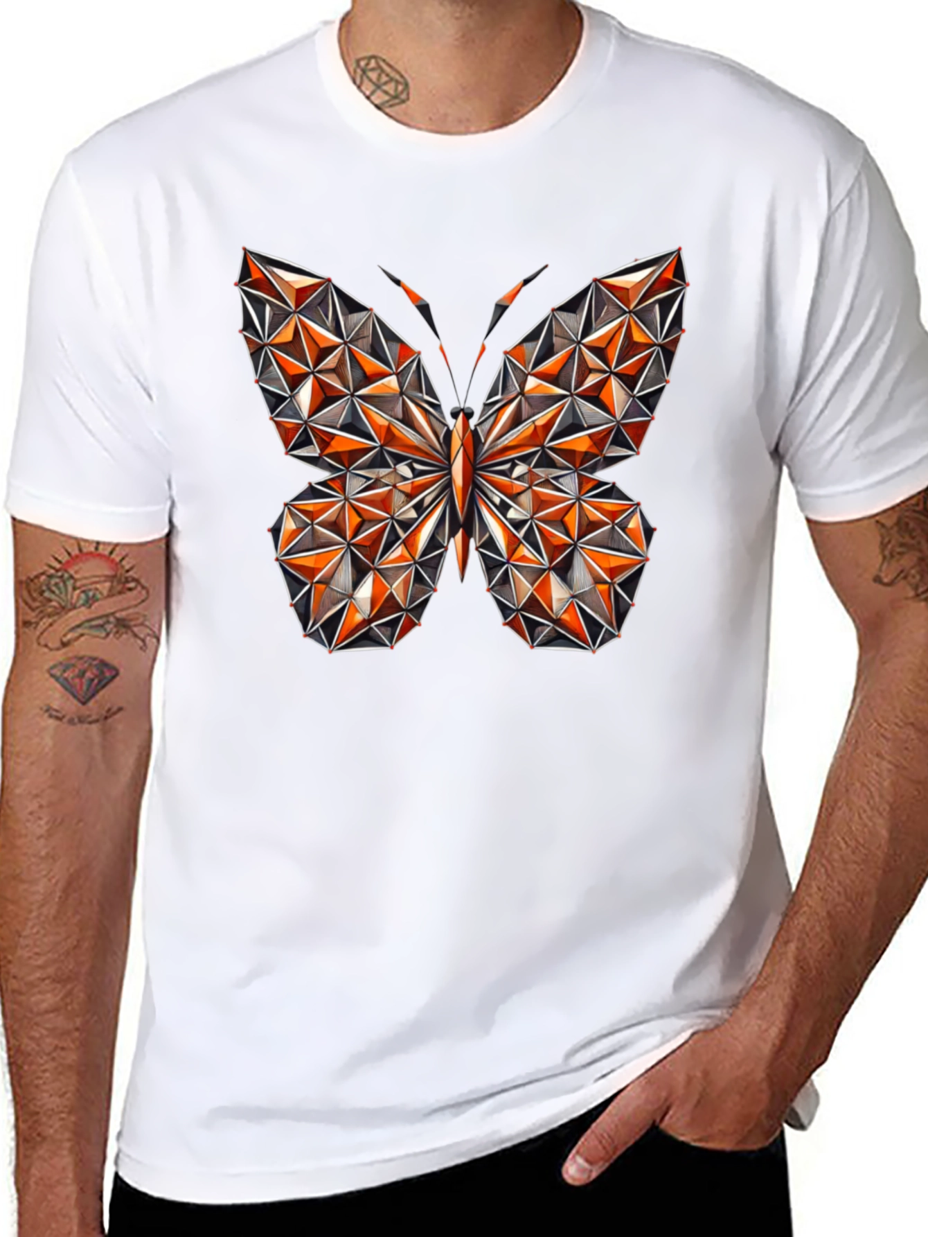 Geometric Butterfly Graphic Tee - Stylish Mens Black T-Shirt