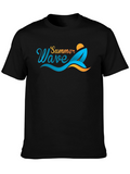 Summer Wave Graphic Tee - Black Cotton T-Shirt