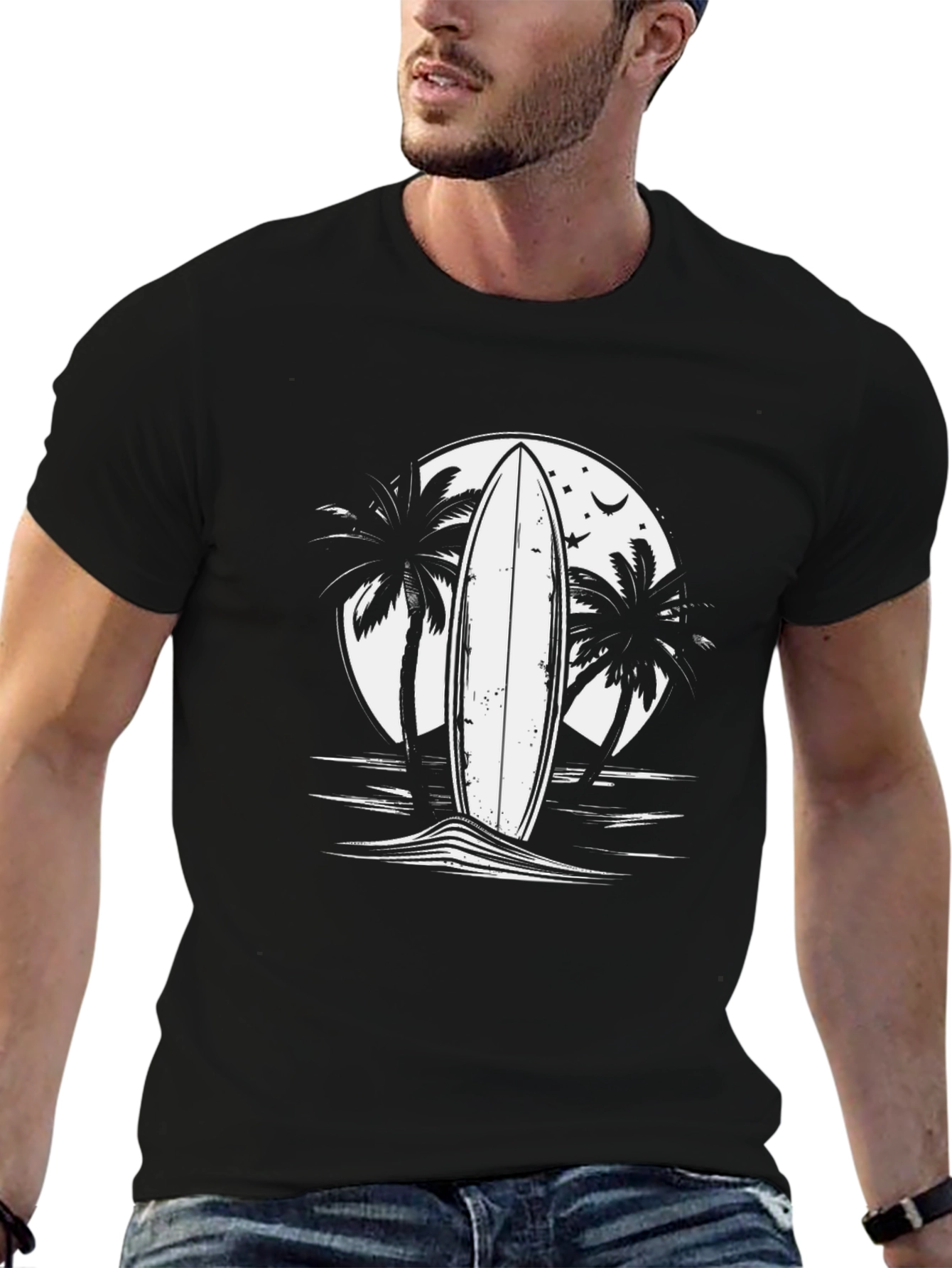 Surfboard Palm Tree Graphic Tee
