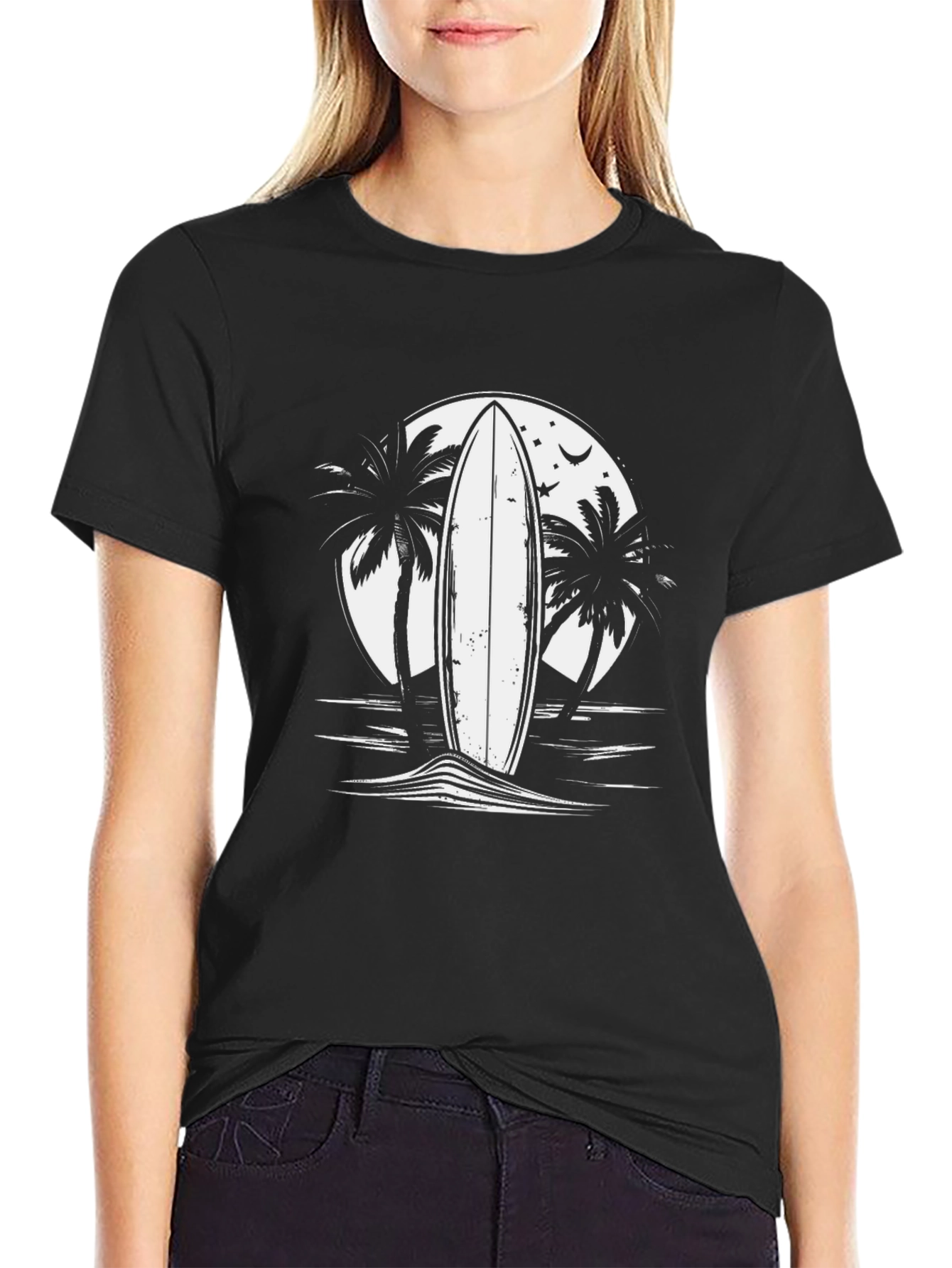 Surfboard Palm Tree Graphic Tee