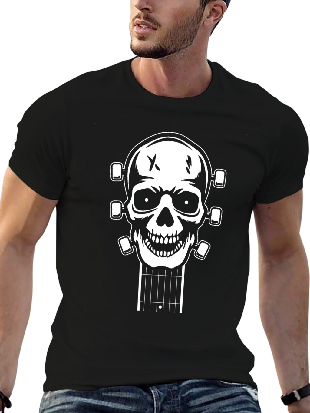 Skull Guitar Head T-Shirt - Black