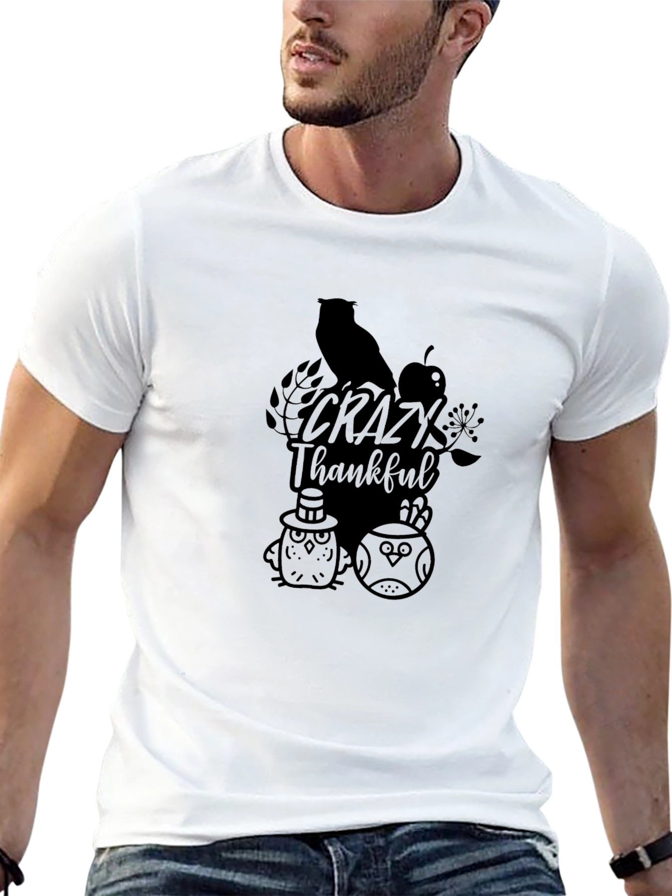 Crazy Thankful Owl Graphic Tee - Black
