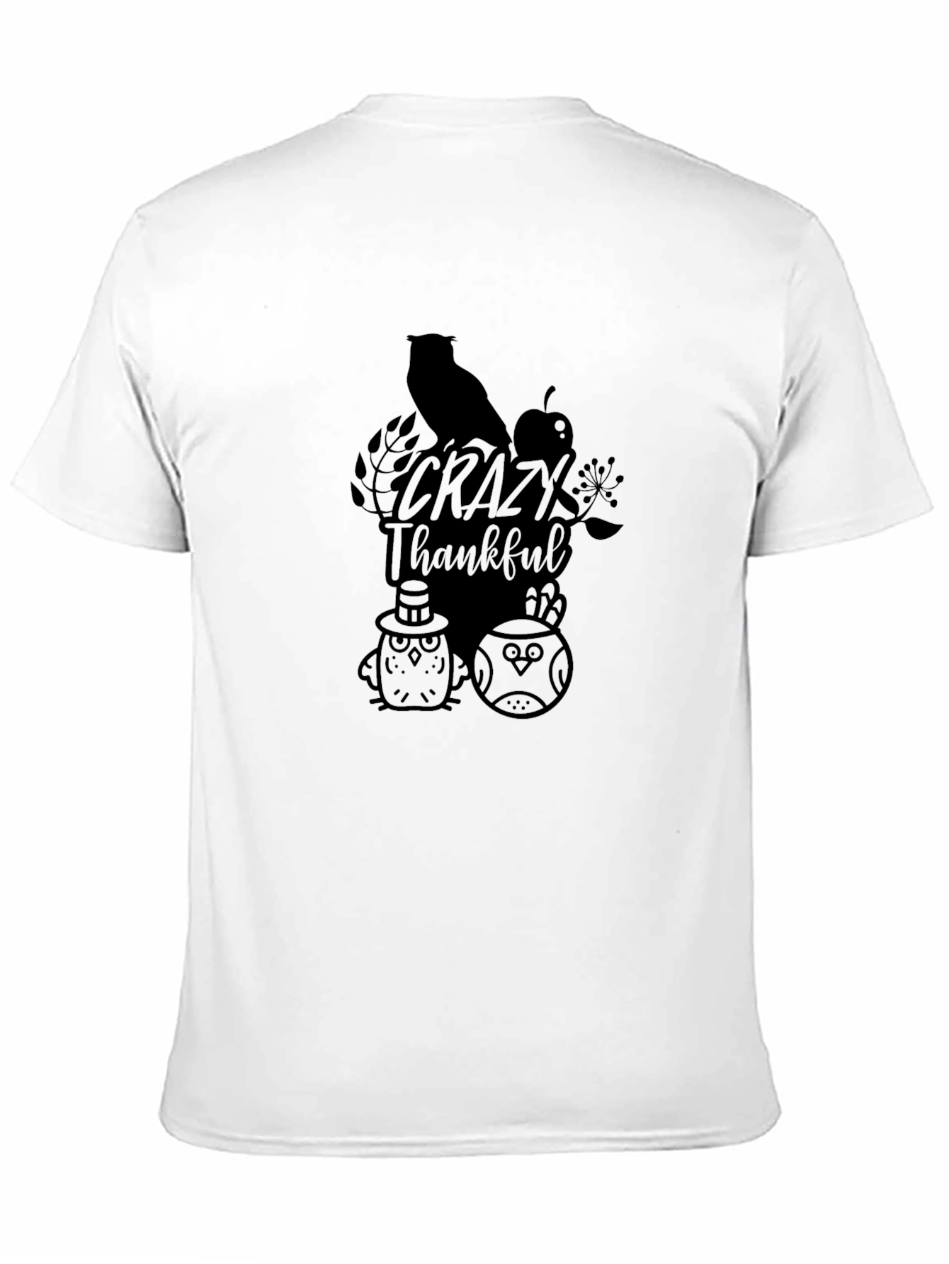Crazy Thankful Owl Graphic Tee - Black