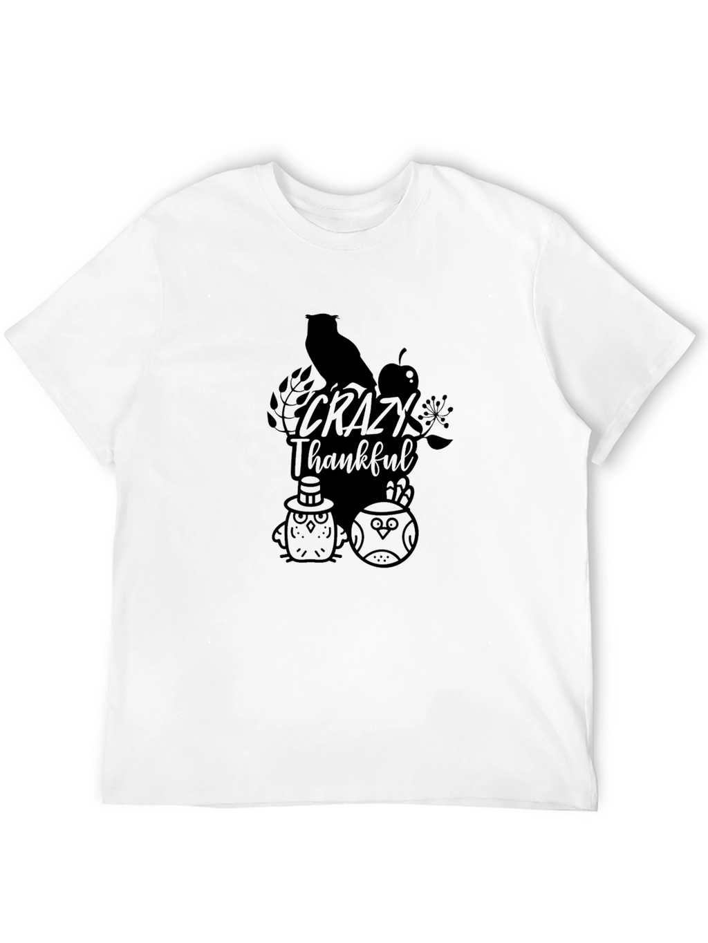 Crazy Thankful Owl Graphic Tee - Black