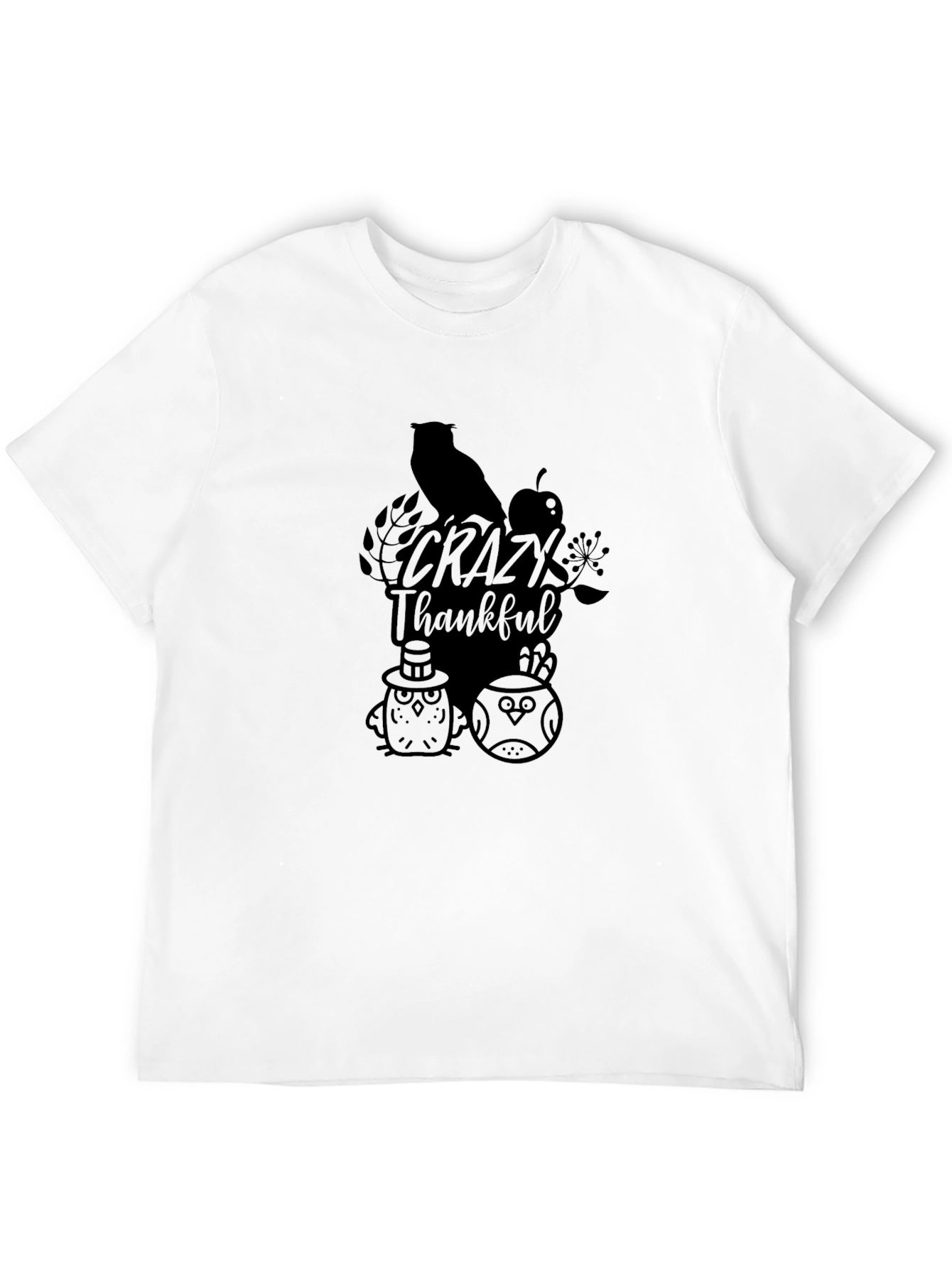 Crazy Thankful Owl Graphic Tee - Black