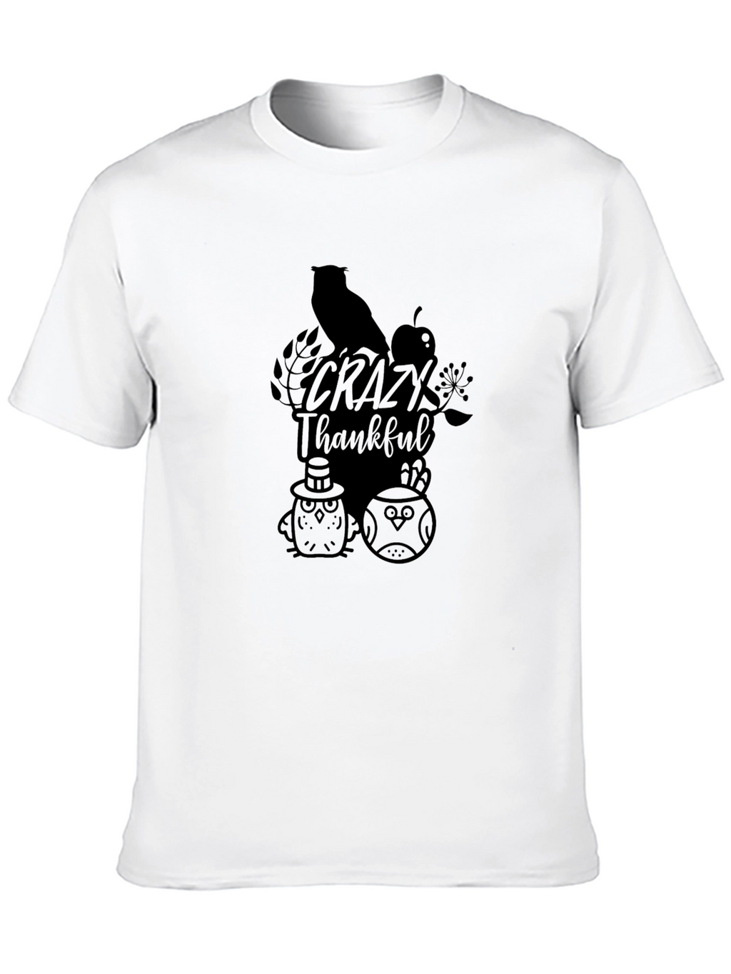 Crazy Thankful Owl Graphic Tee - Black
