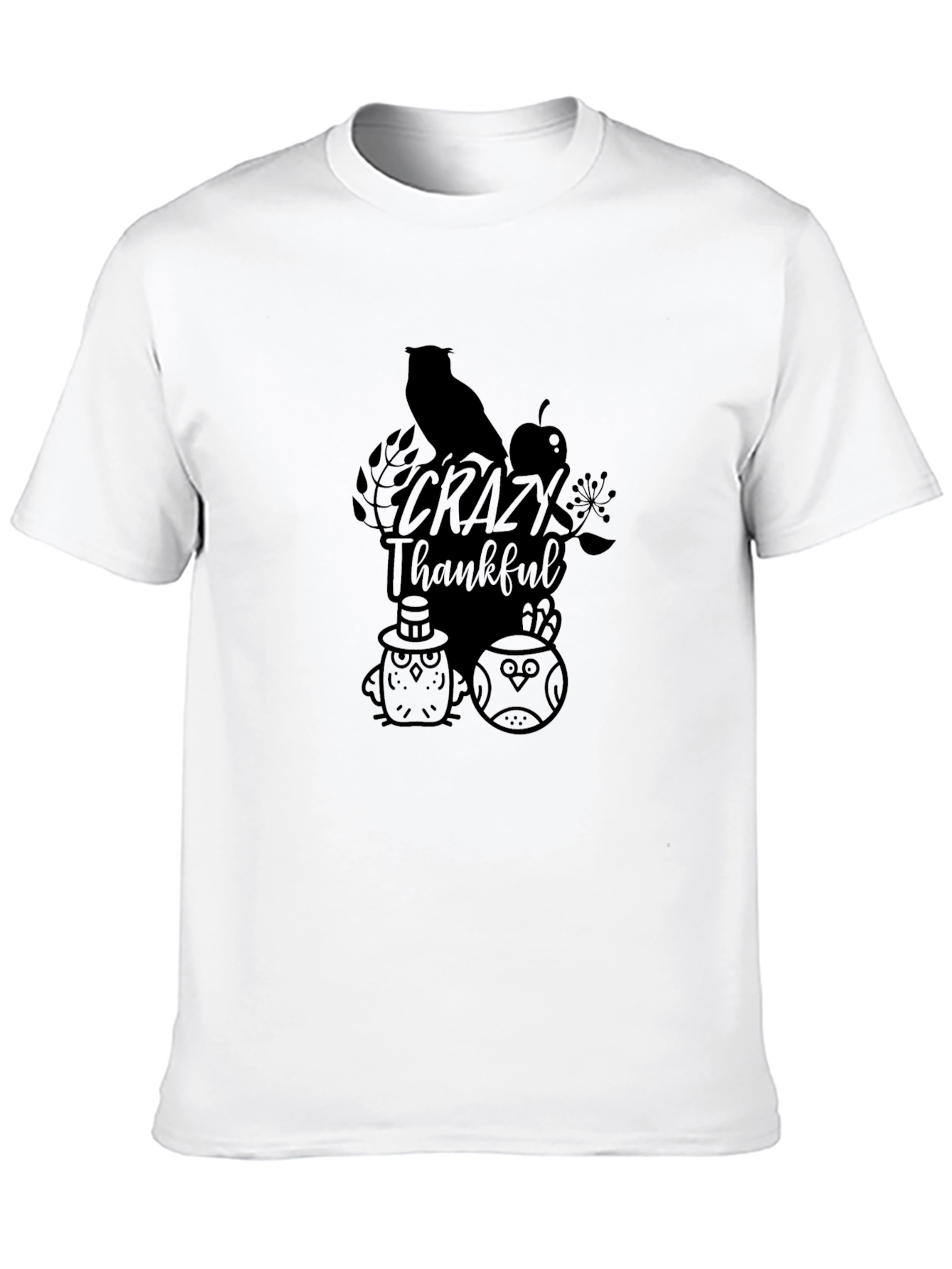 Crazy Thankful Owl Graphic Tee - Black