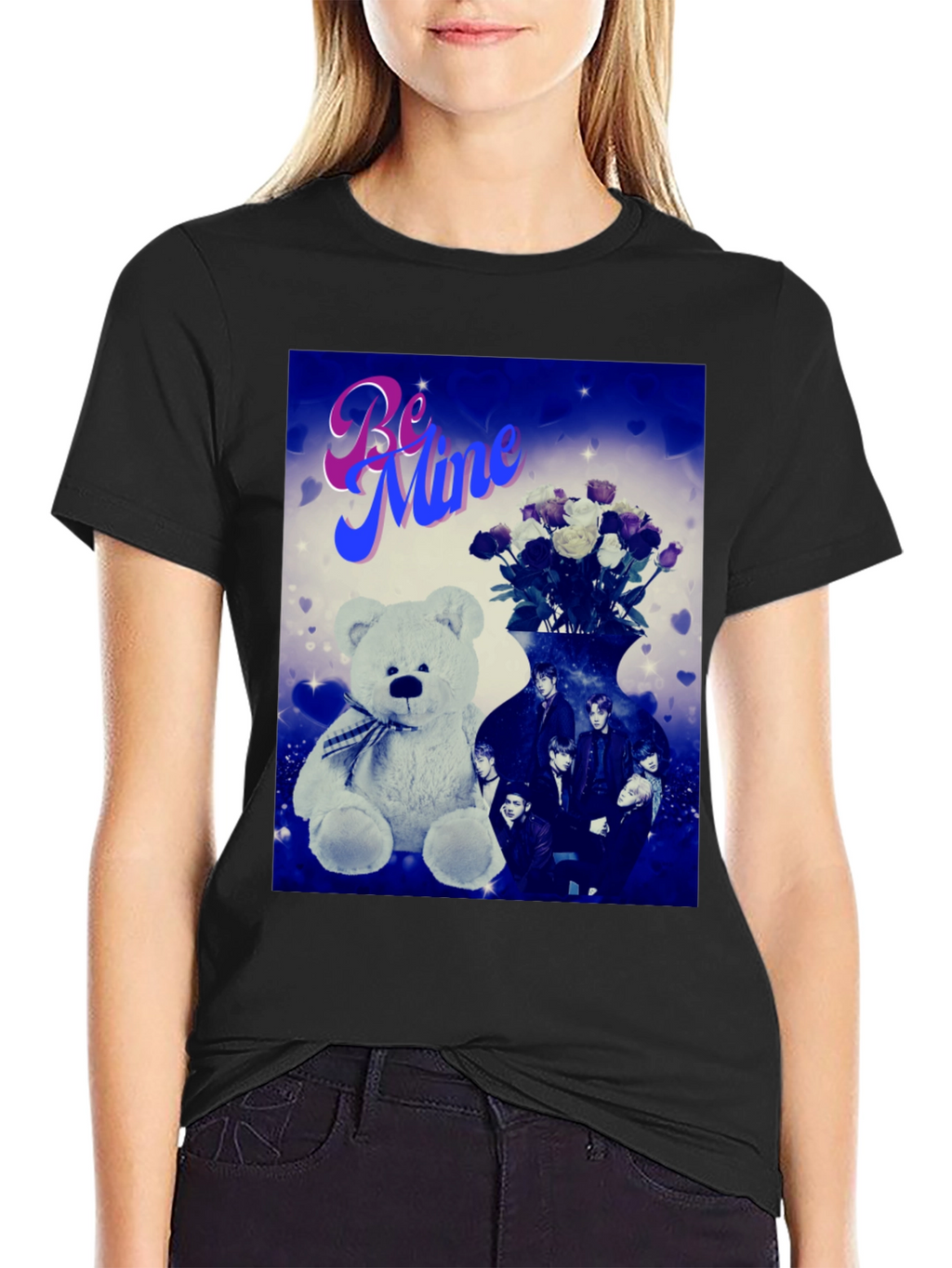 Be Mine Graphic Tee - Teddy Bear & Roses