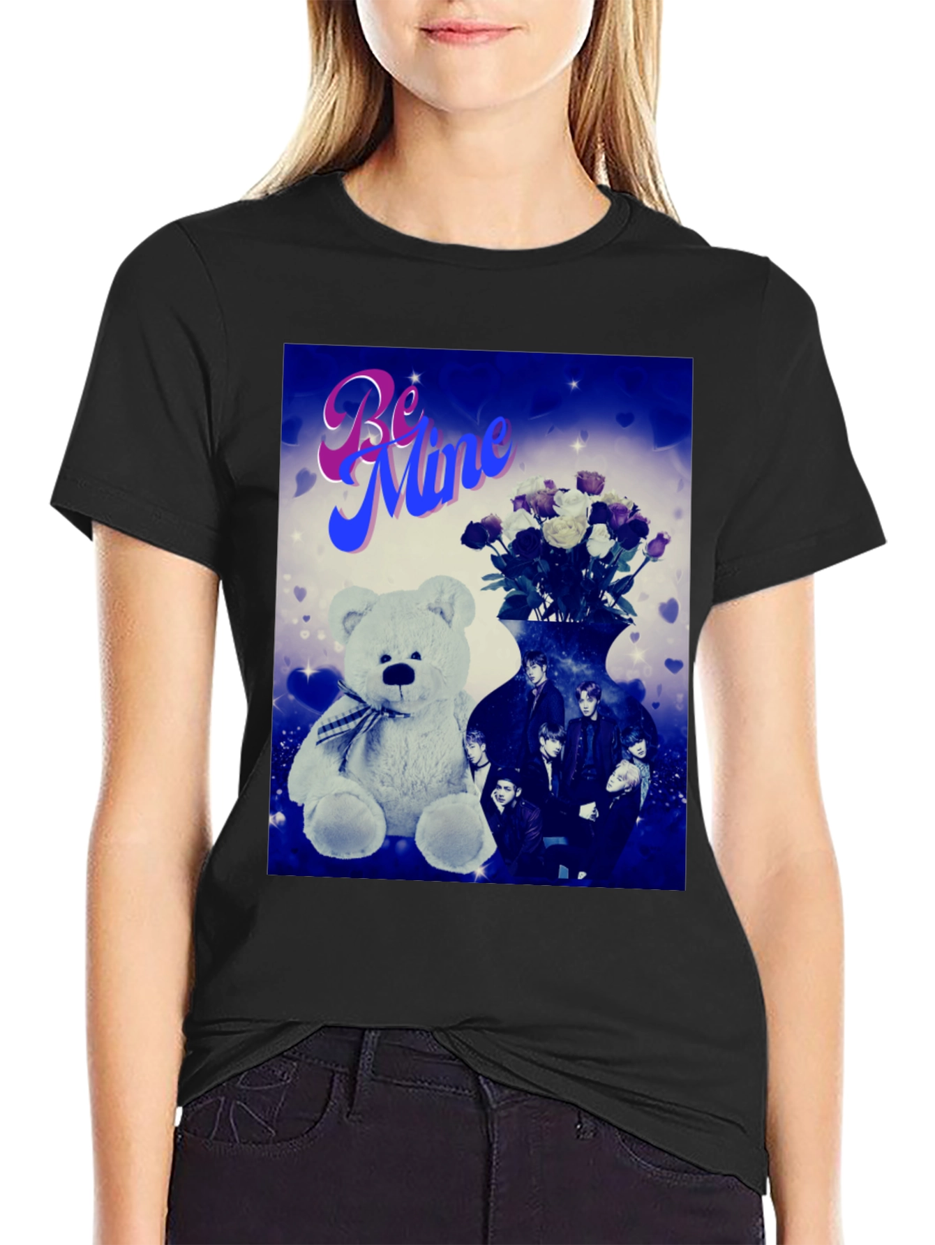 Be Mine Graphic Tee - Teddy Bear & Roses