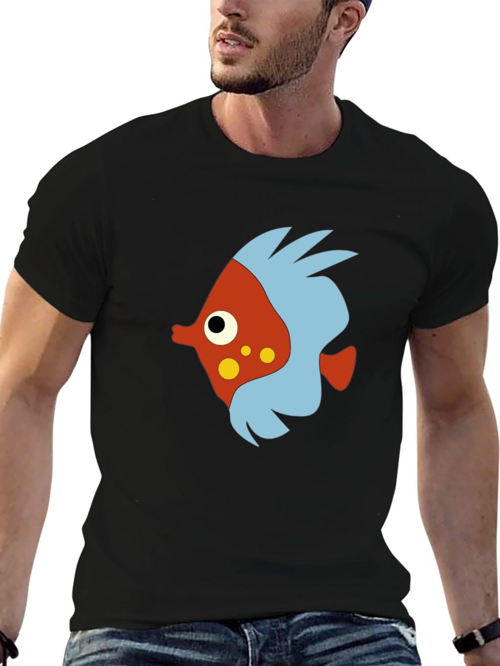 Cartoon Fish Graphic Black T-Shirt