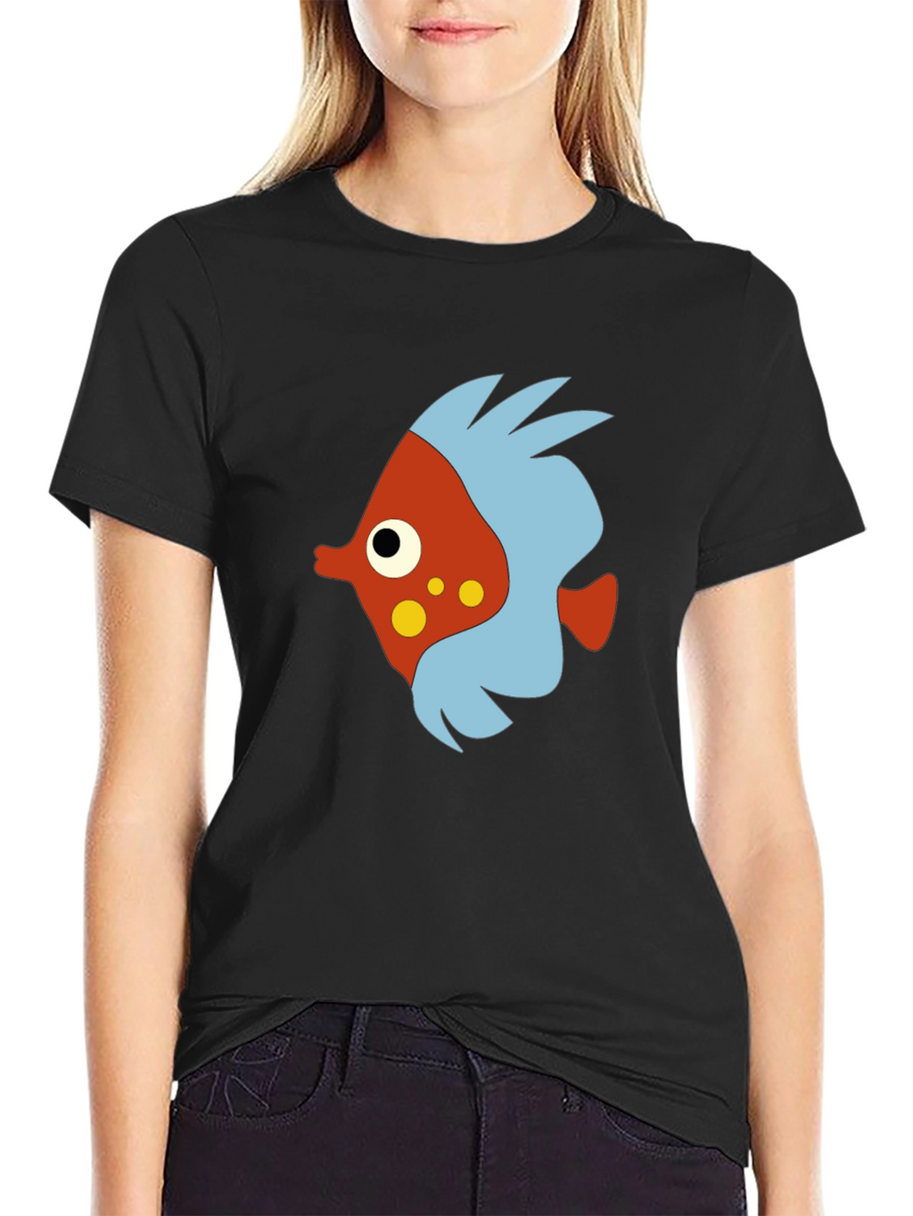 Cartoon Fish Graphic Black T-Shirt