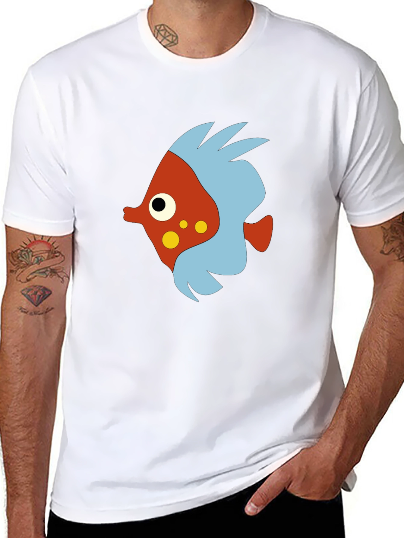 Cartoon Fish Graphic Black T-Shirt