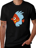 Cartoon Fish Graphic Black T-Shirt