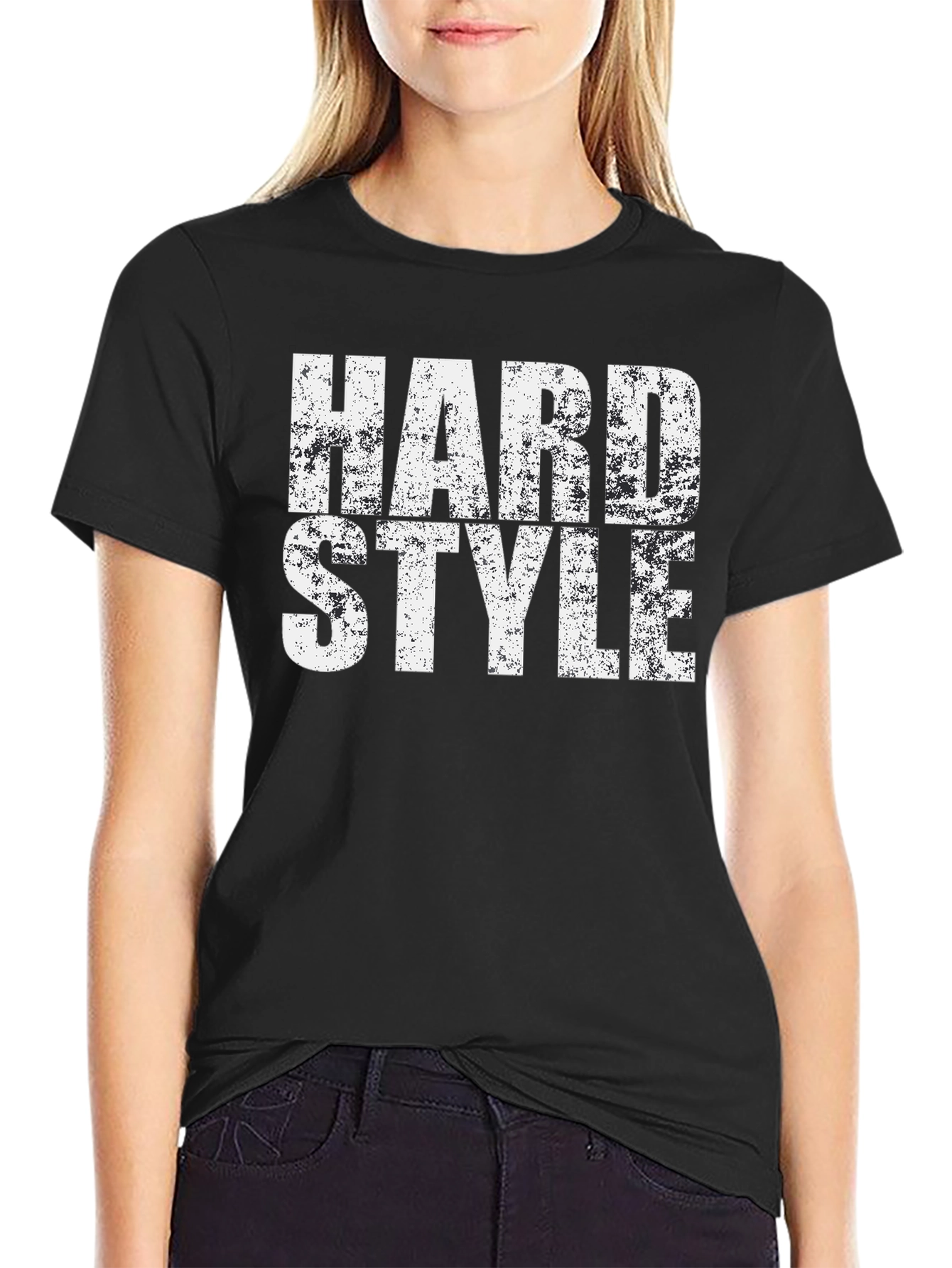 Hard Style Distressed Print Black T-Shirt