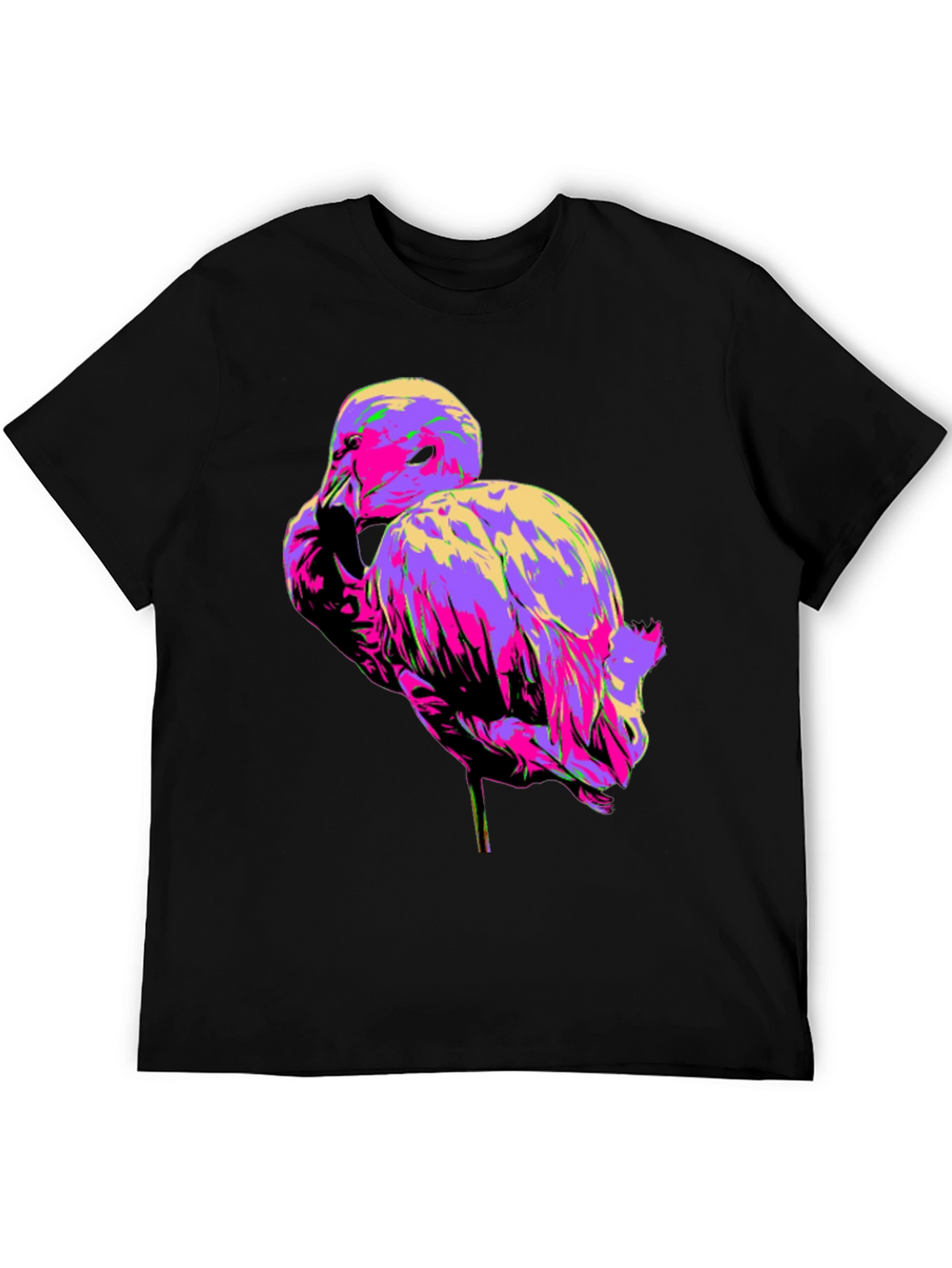 Vibrant Flamingo Graphic Tee - Black Cotton T-Shirt