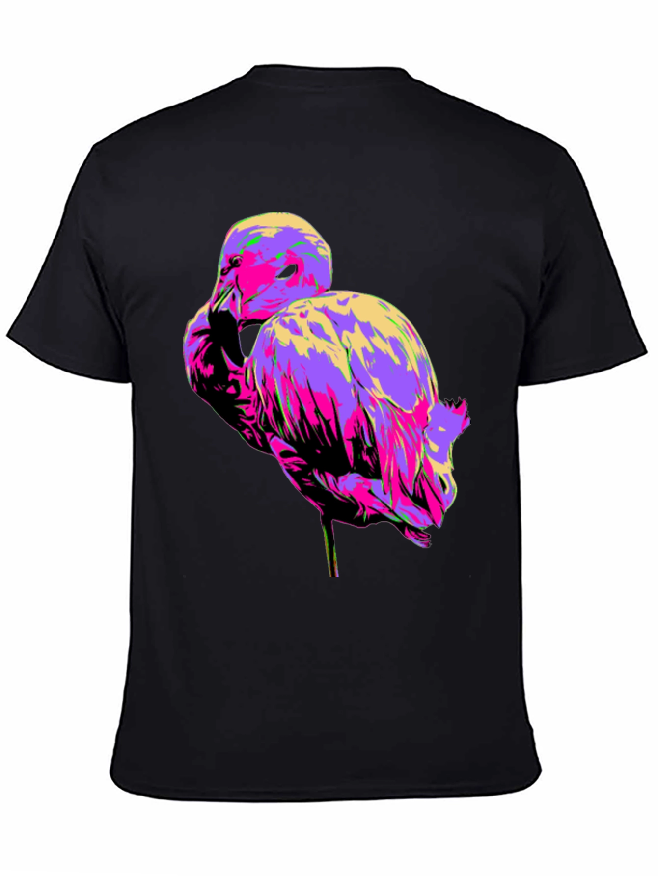 Vibrant Flamingo Graphic Tee - Black Cotton T-Shirt