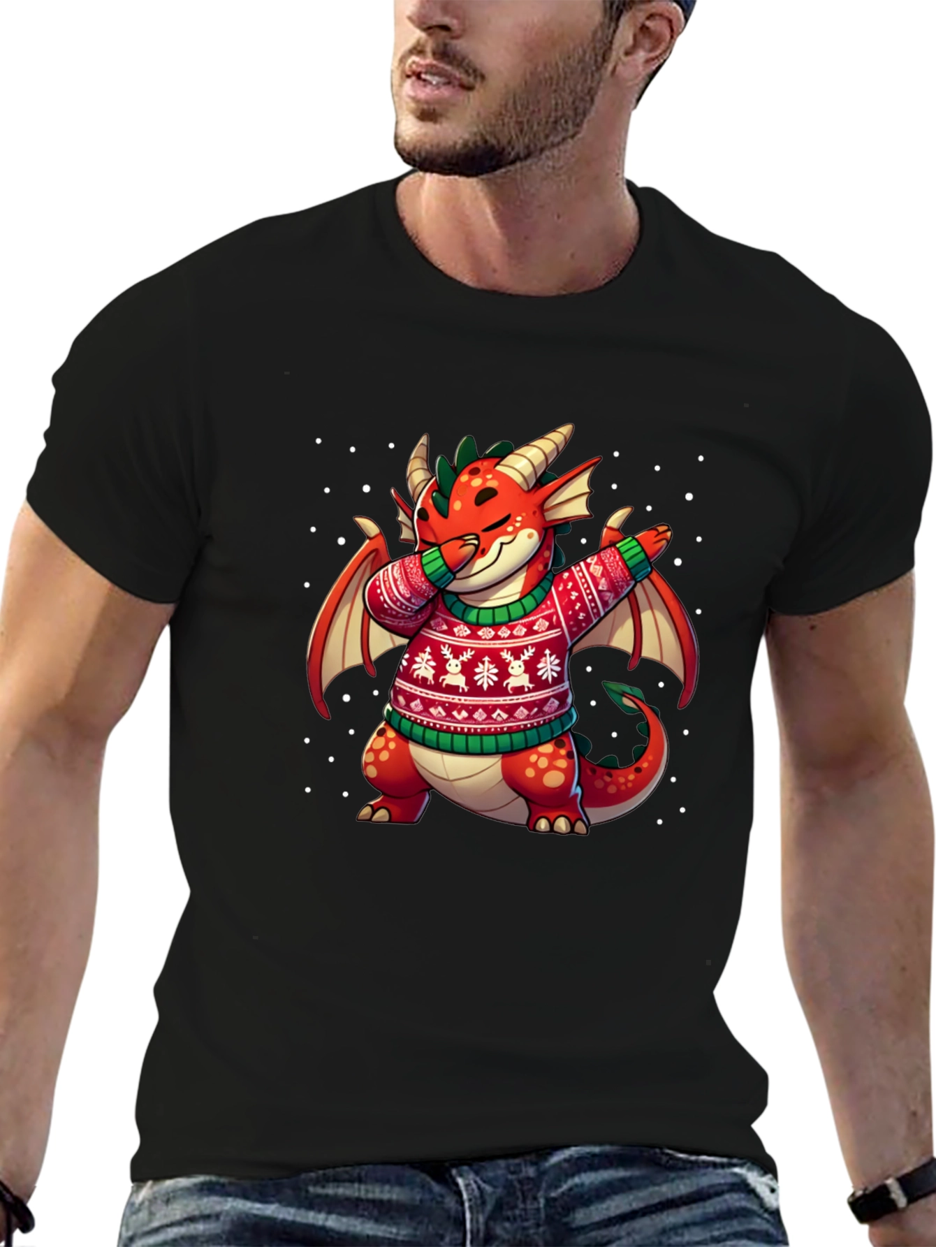 Festive Dragon Dabbing Christmas T-Shirt