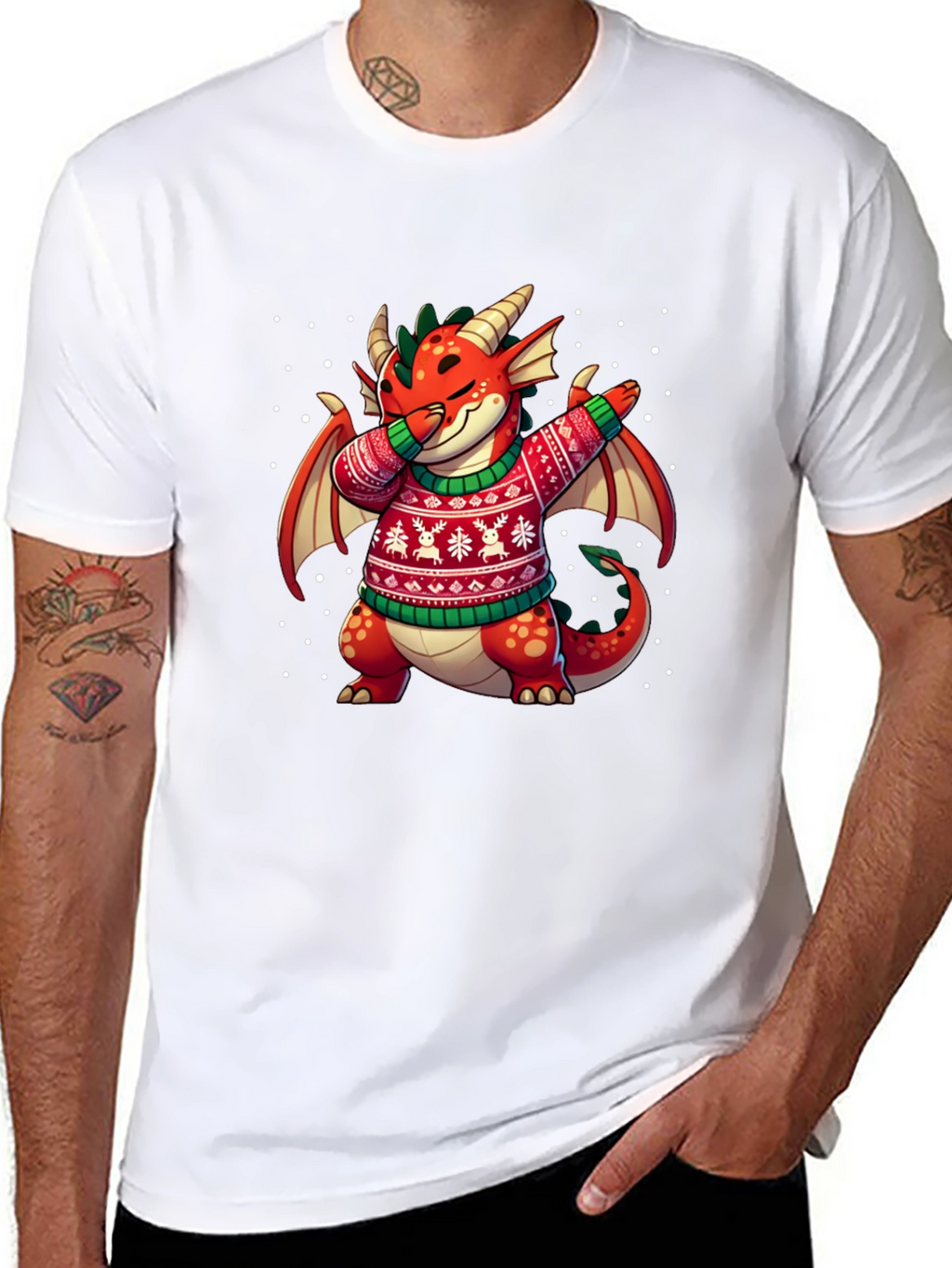Festive Dragon Dabbing Christmas T-Shirt