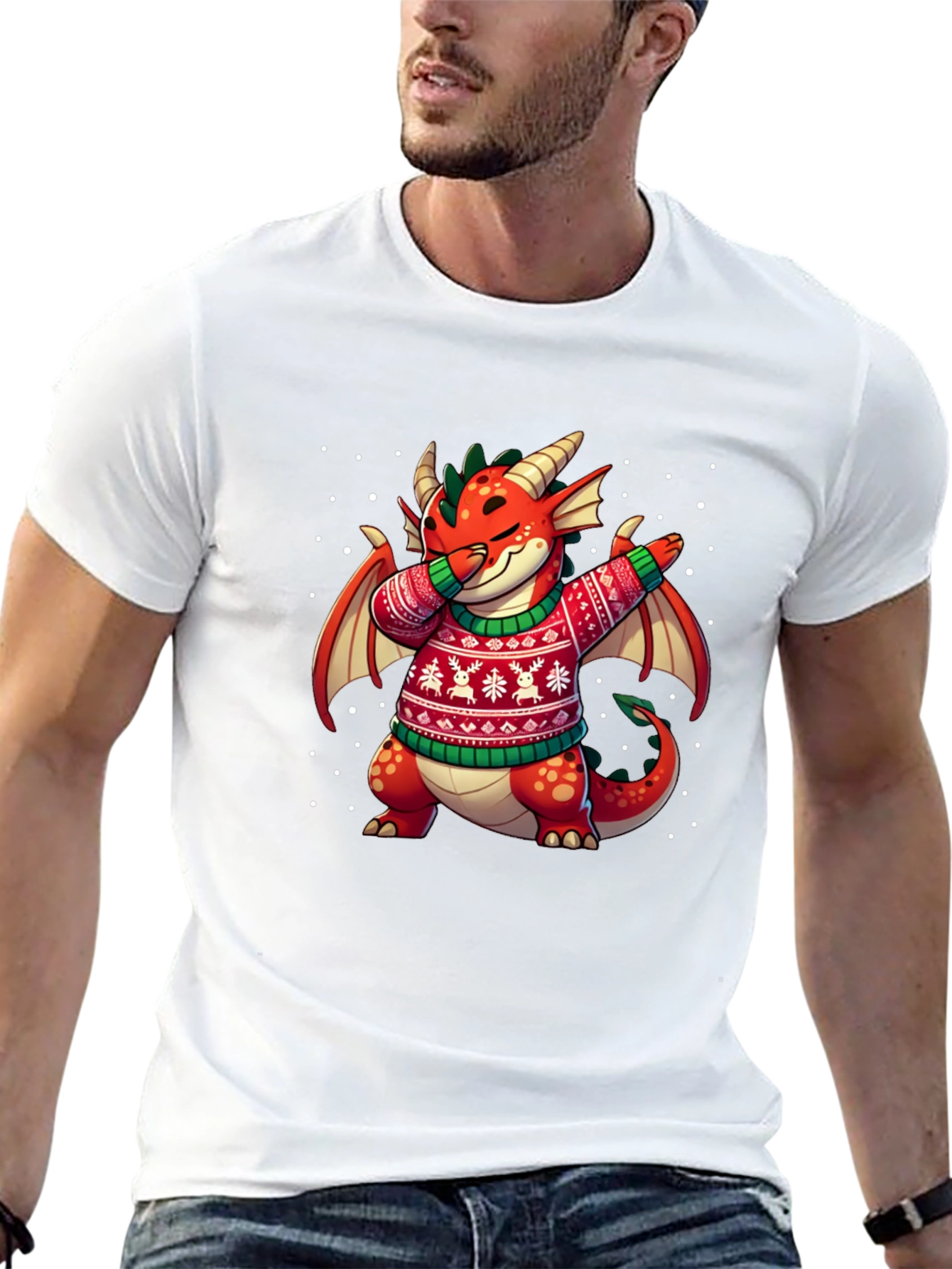 Festive Dragon Dabbing Christmas T-Shirt