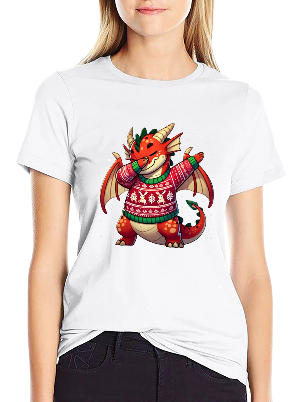 Festive Dragon Dabbing Christmas T-Shirt