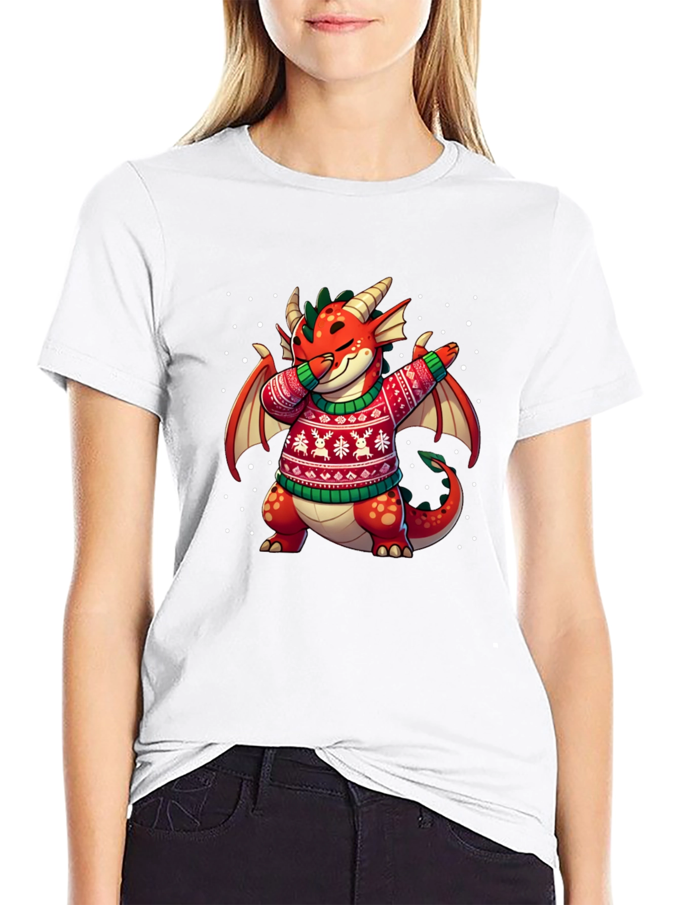 Festive Dragon Dabbing Christmas T-Shirt
