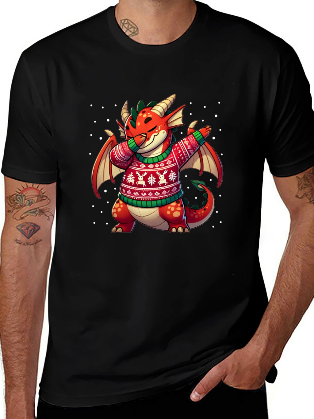 Festive Dragon Dabbing Christmas T-Shirt