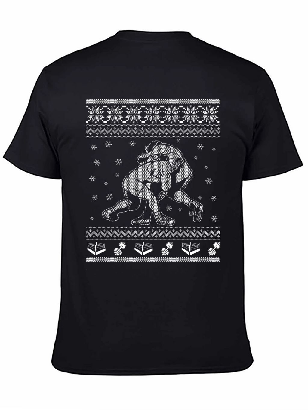 Wrestling Ugly Christmas Sweater Style Black T-Shirt