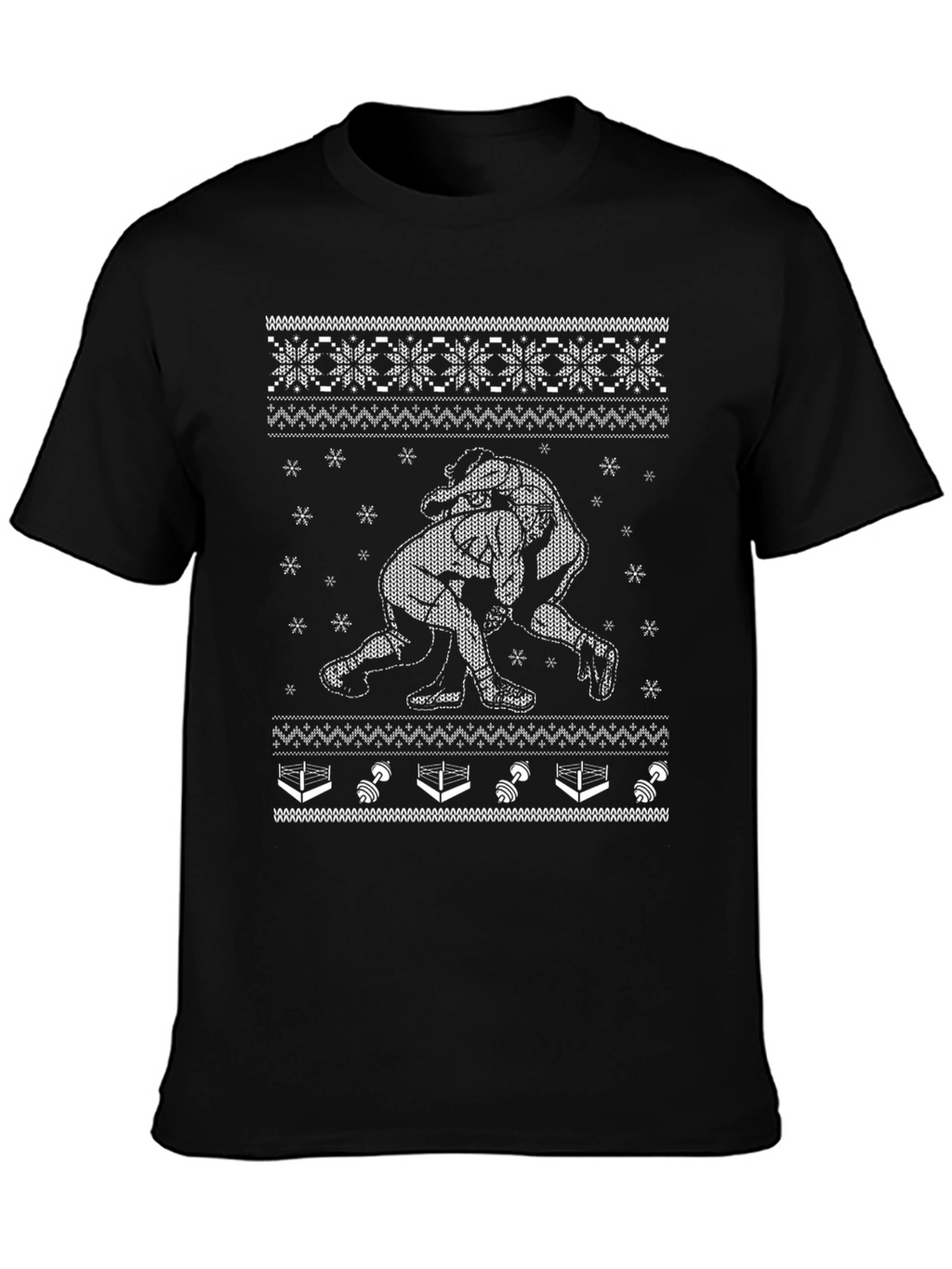 Wrestling Ugly Christmas Sweater Style Black T-Shirt