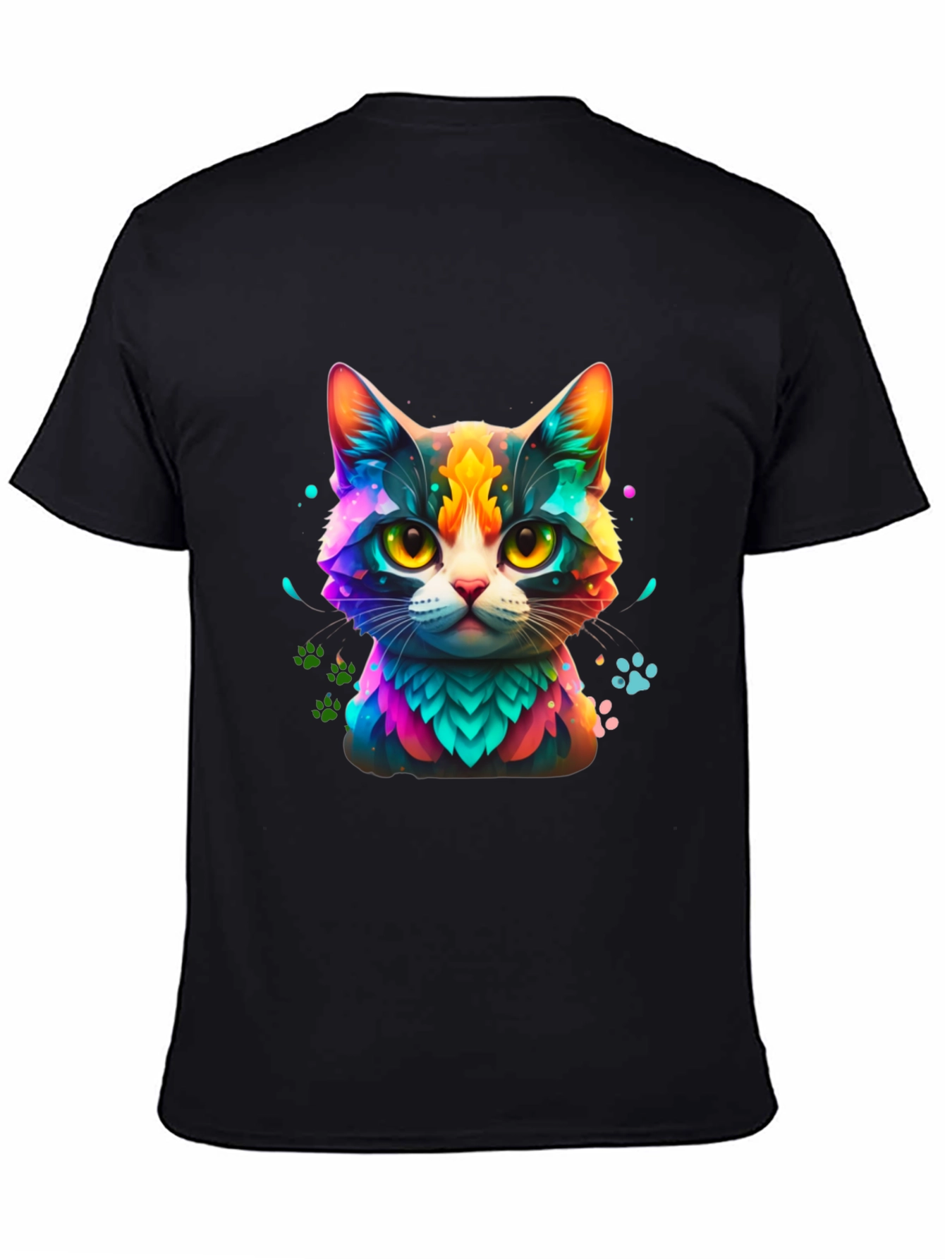 Vibrant Cat Graphic Tee - Colorful Feline Design