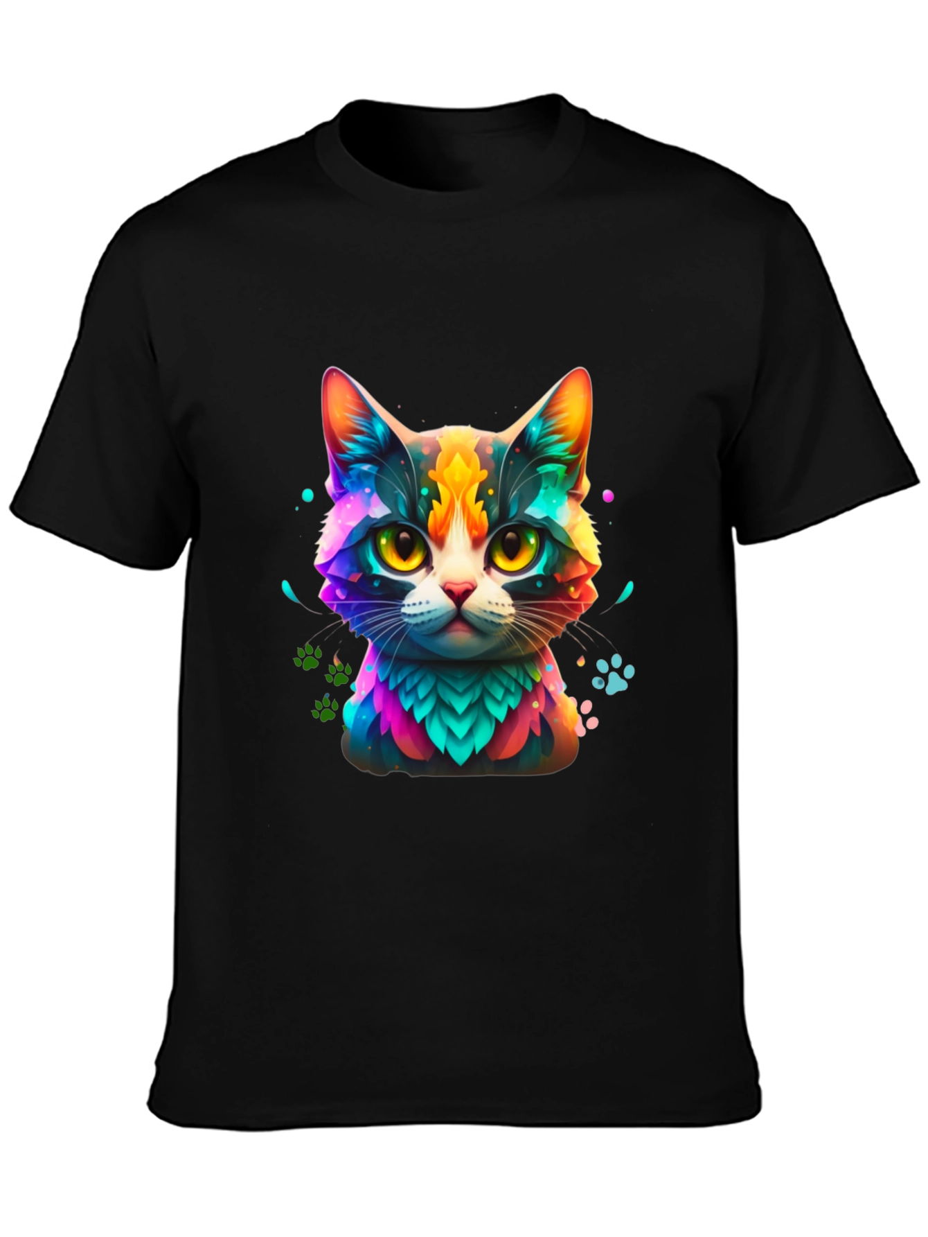 Vibrant Cat Graphic Tee - Colorful Feline Design