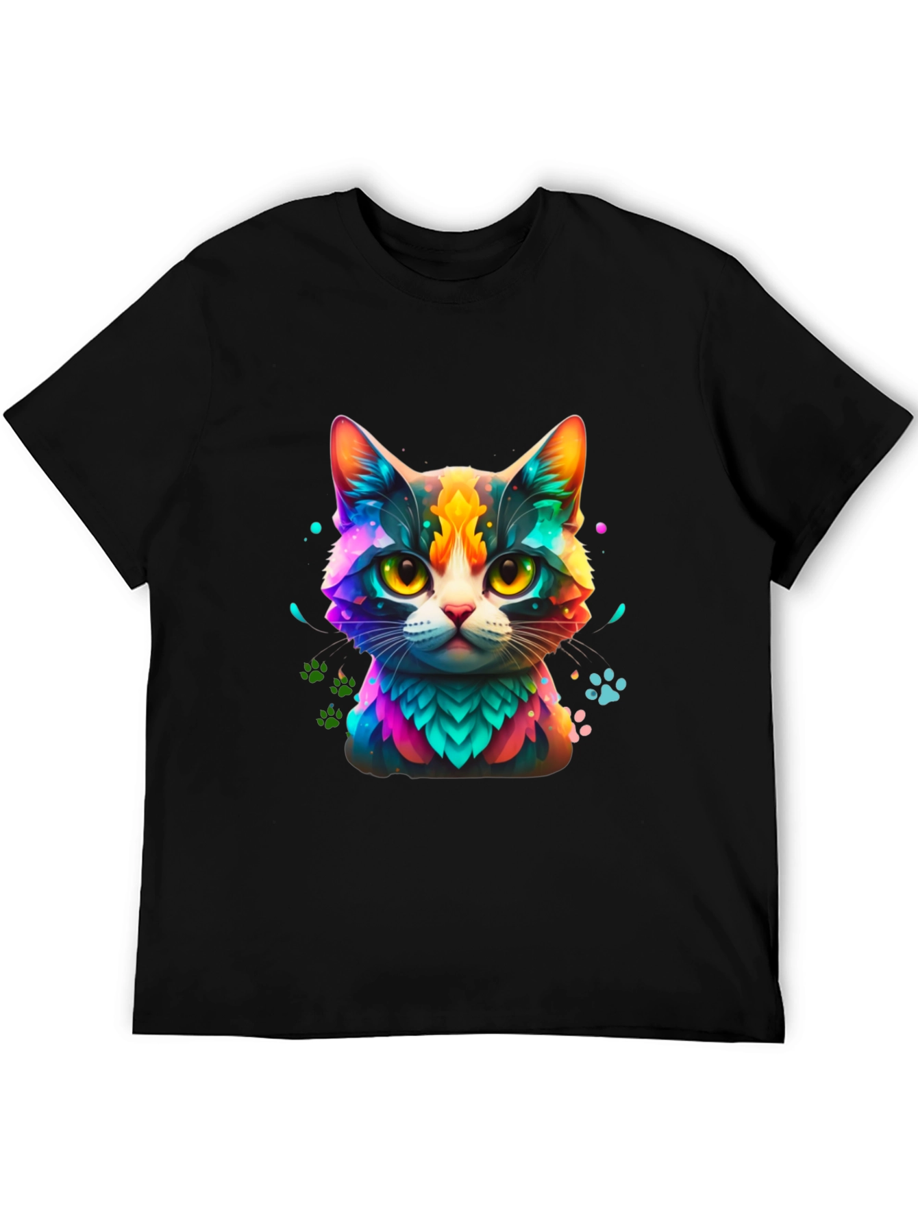 Vibrant Cat Graphic Tee - Colorful Feline Design