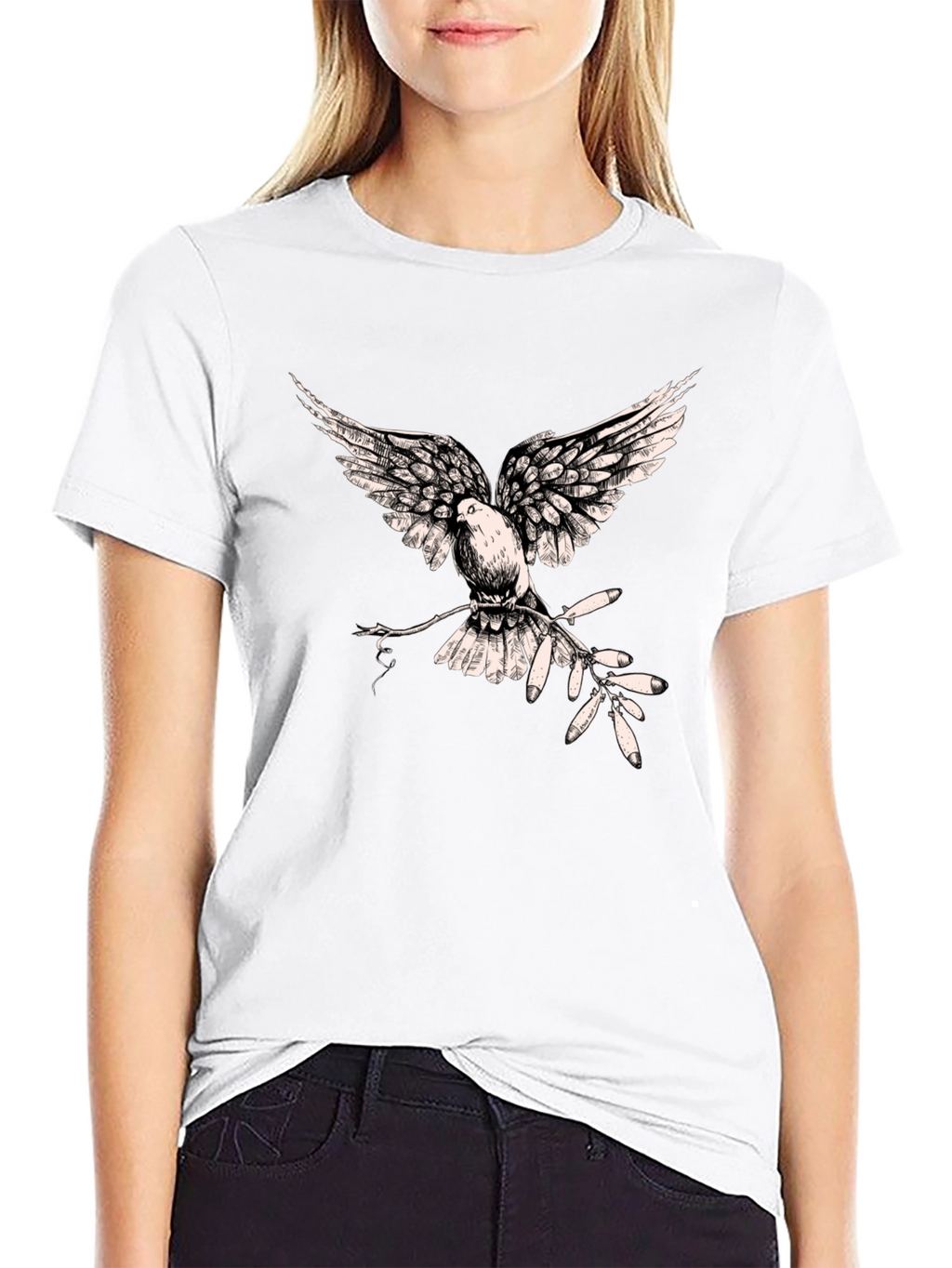 Dove Peace Branch Graphic Tee - Black