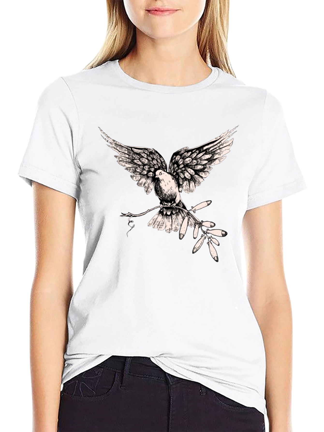 Dove Peace Branch Graphic Tee - Black