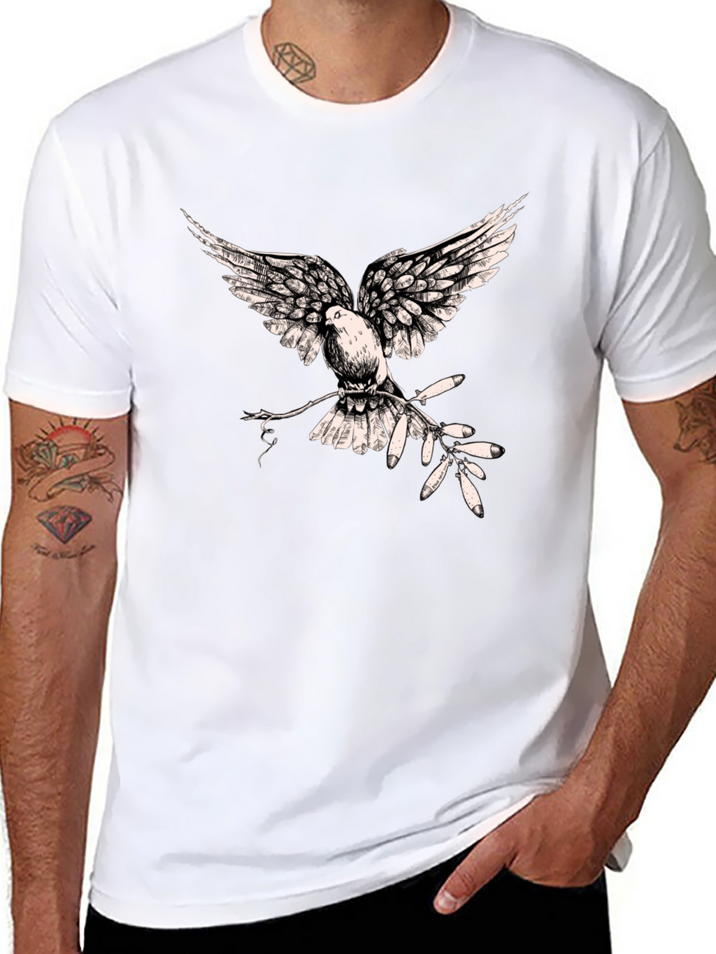 Dove Peace Branch Graphic Tee - Black