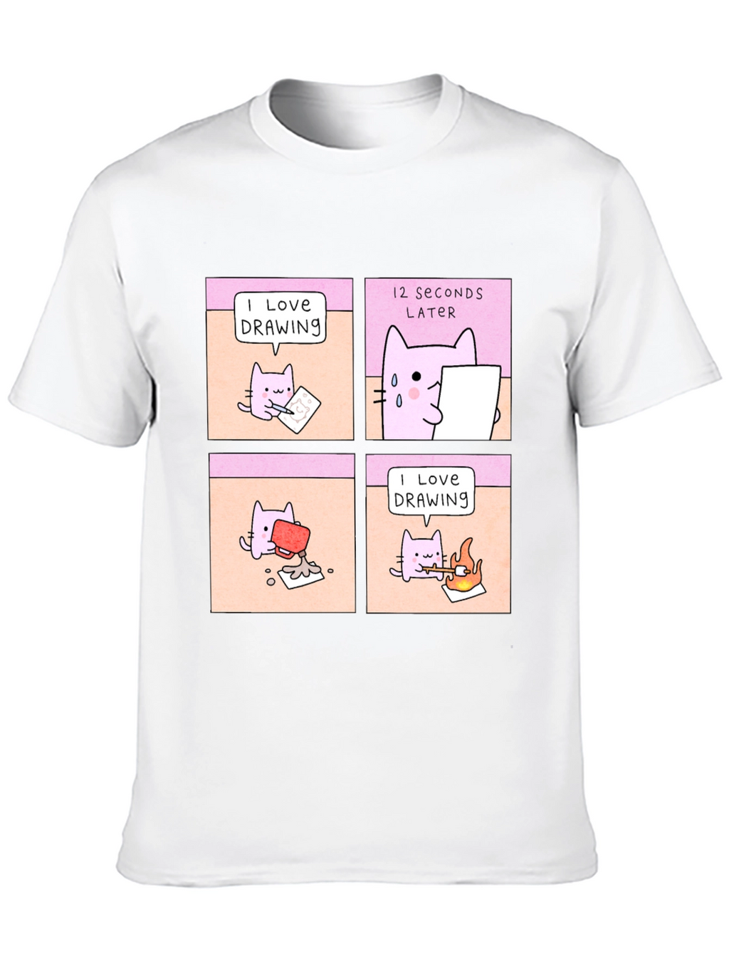 Funny Cat Drawing Comic T-Shirt