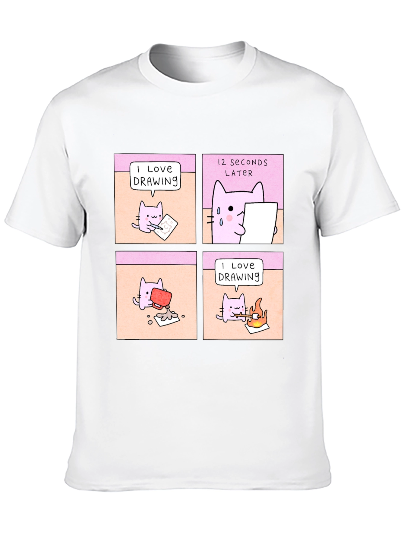 Funny Cat Drawing Comic T-Shirt