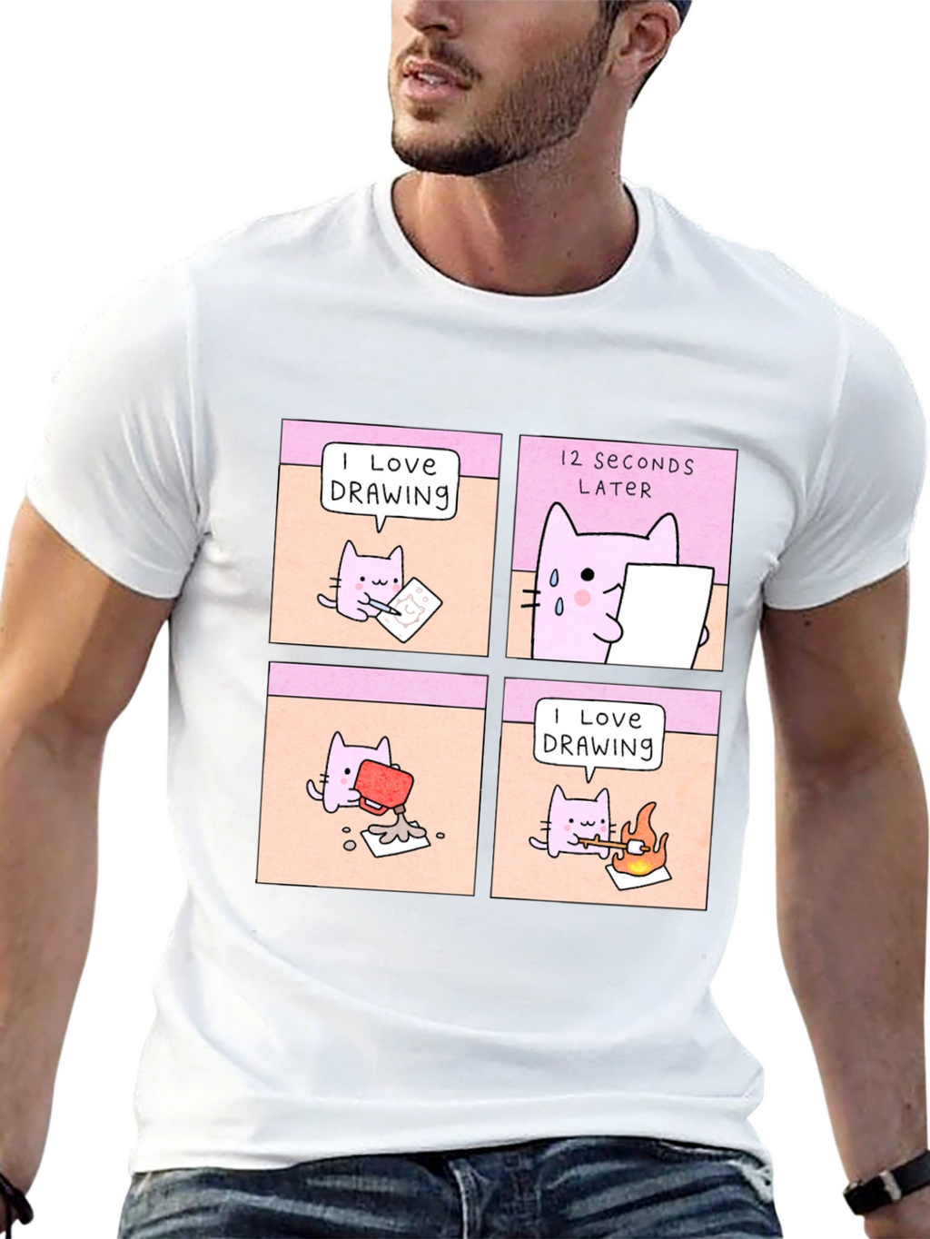 Funny Cat Drawing Comic T-Shirt