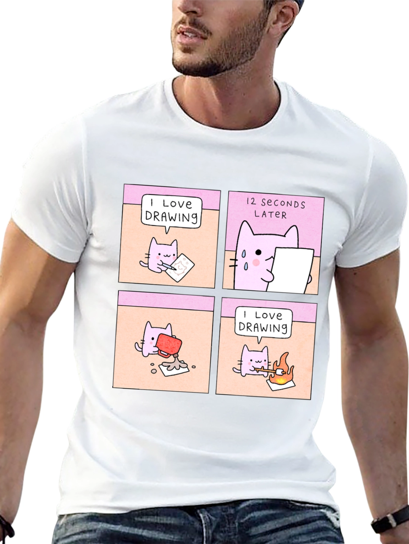 Funny Cat Drawing Comic T-Shirt