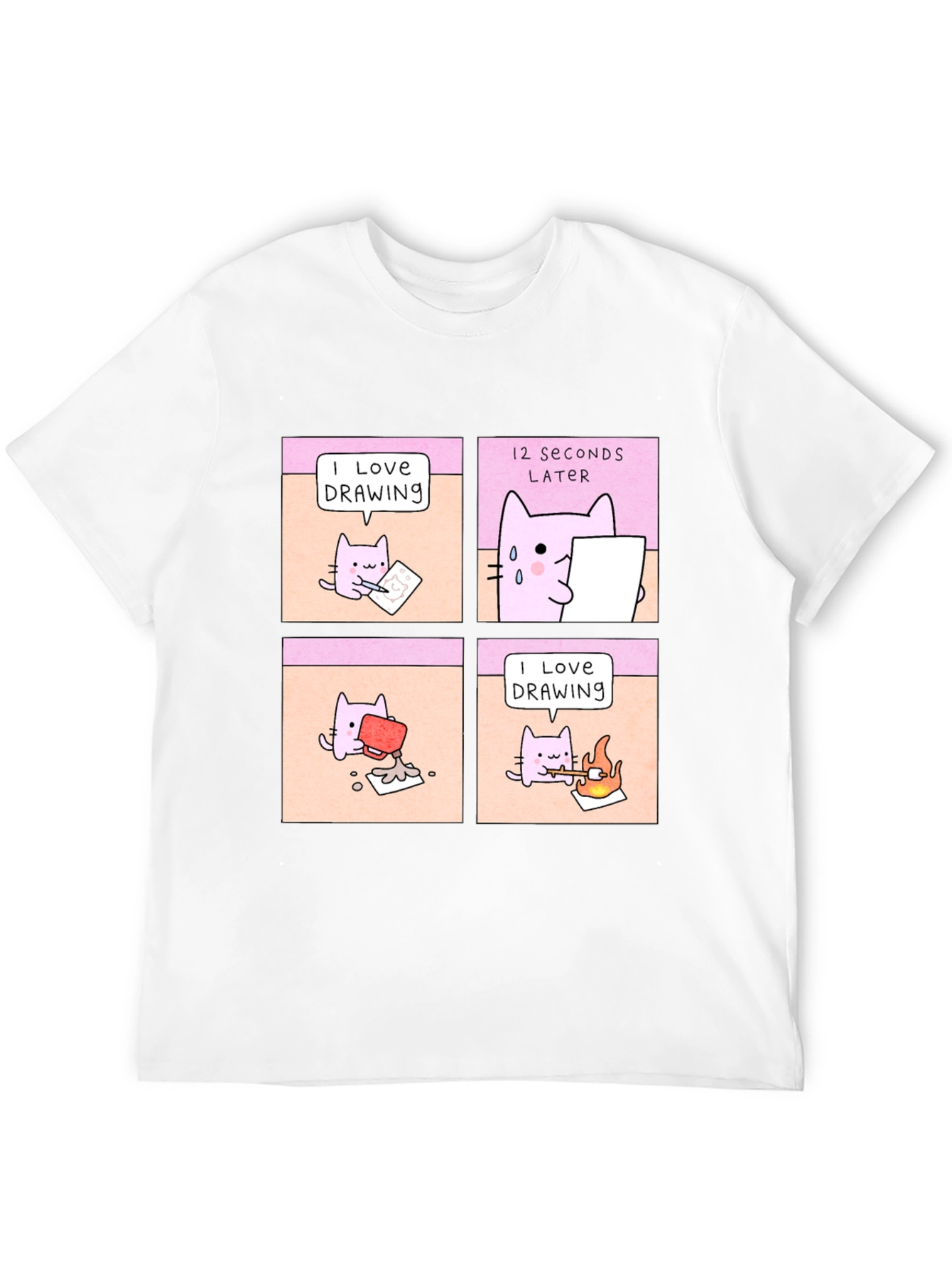 Funny Cat Drawing Comic T-Shirt