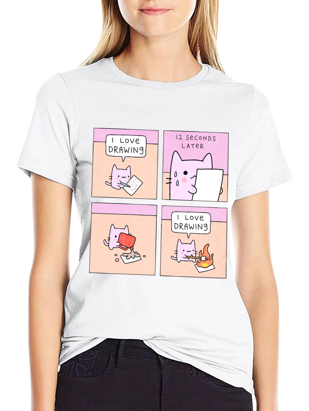 Funny Cat Drawing Comic T-Shirt