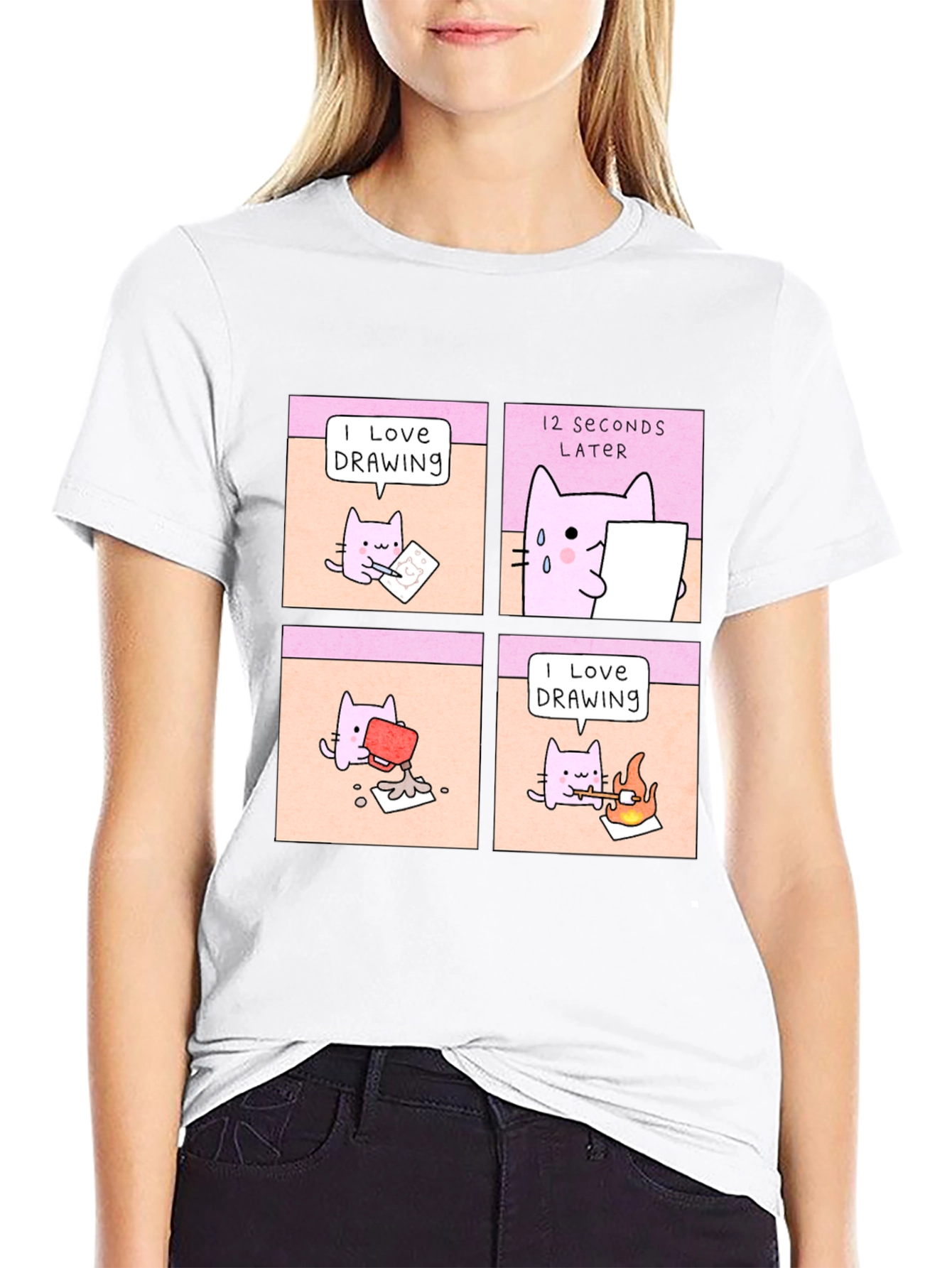 Funny Cat Drawing Comic T-Shirt