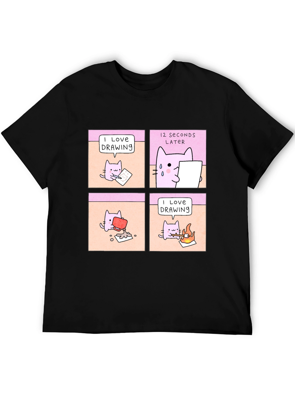 Funny Cat Drawing Comic T-Shirt