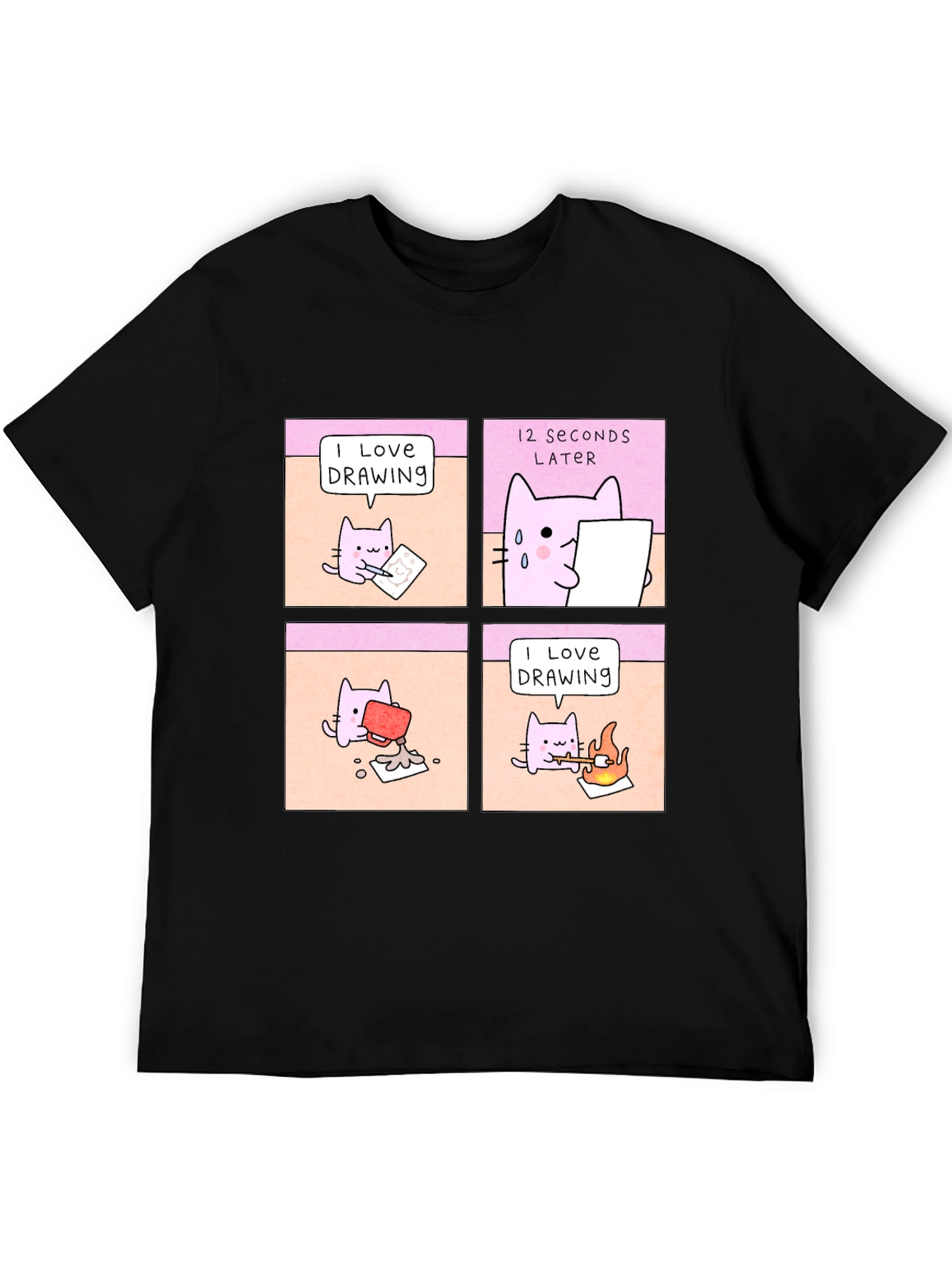 Funny Cat Drawing Comic T-Shirt