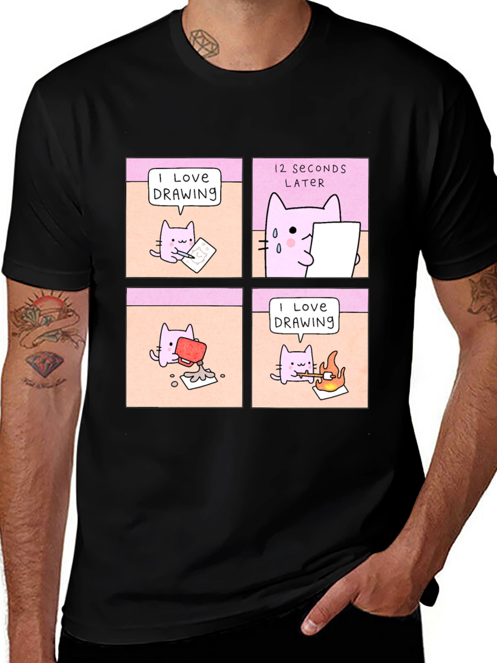 Funny Cat Drawing Comic T-Shirt