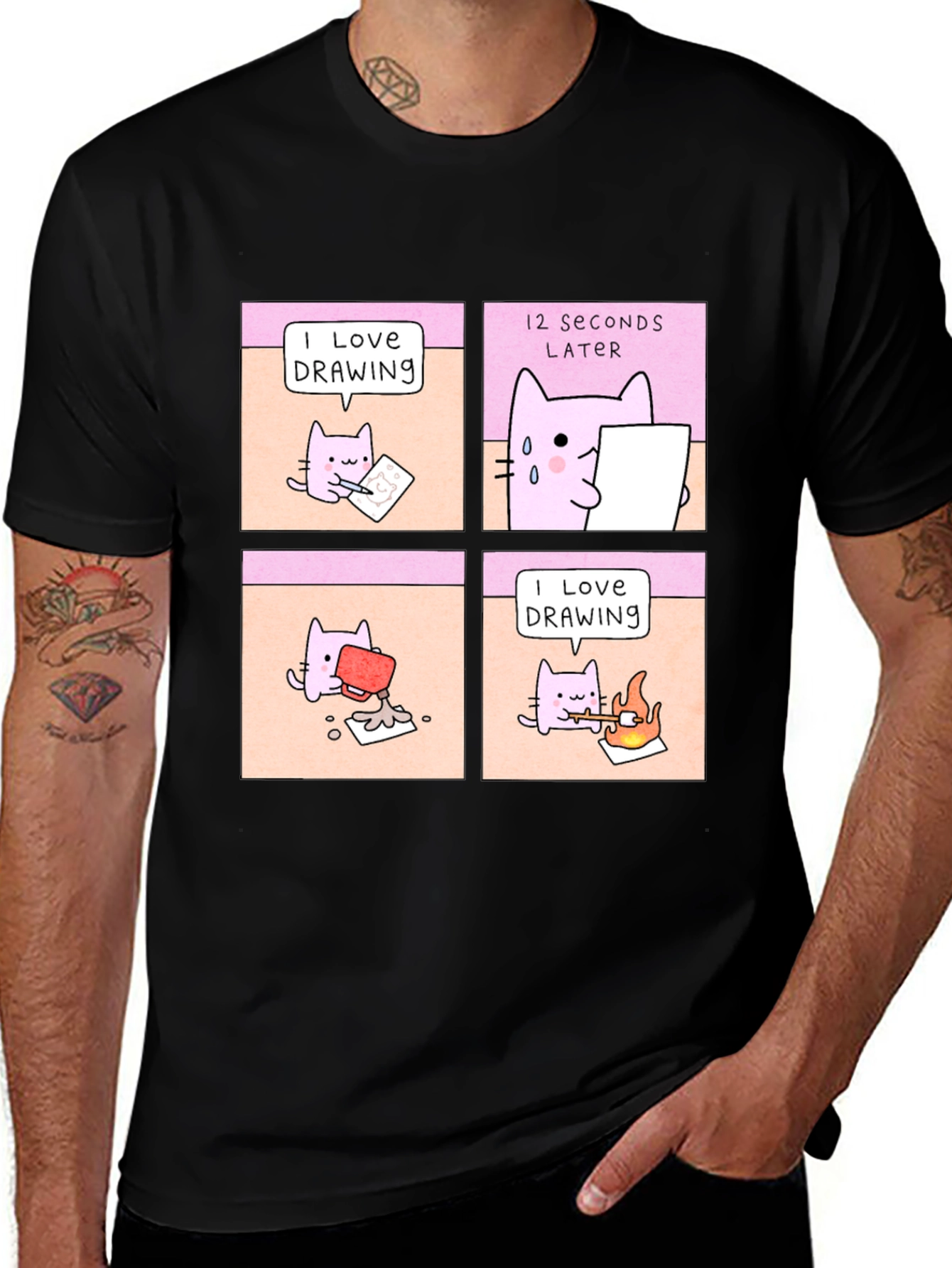 Funny Cat Drawing Comic T-Shirt