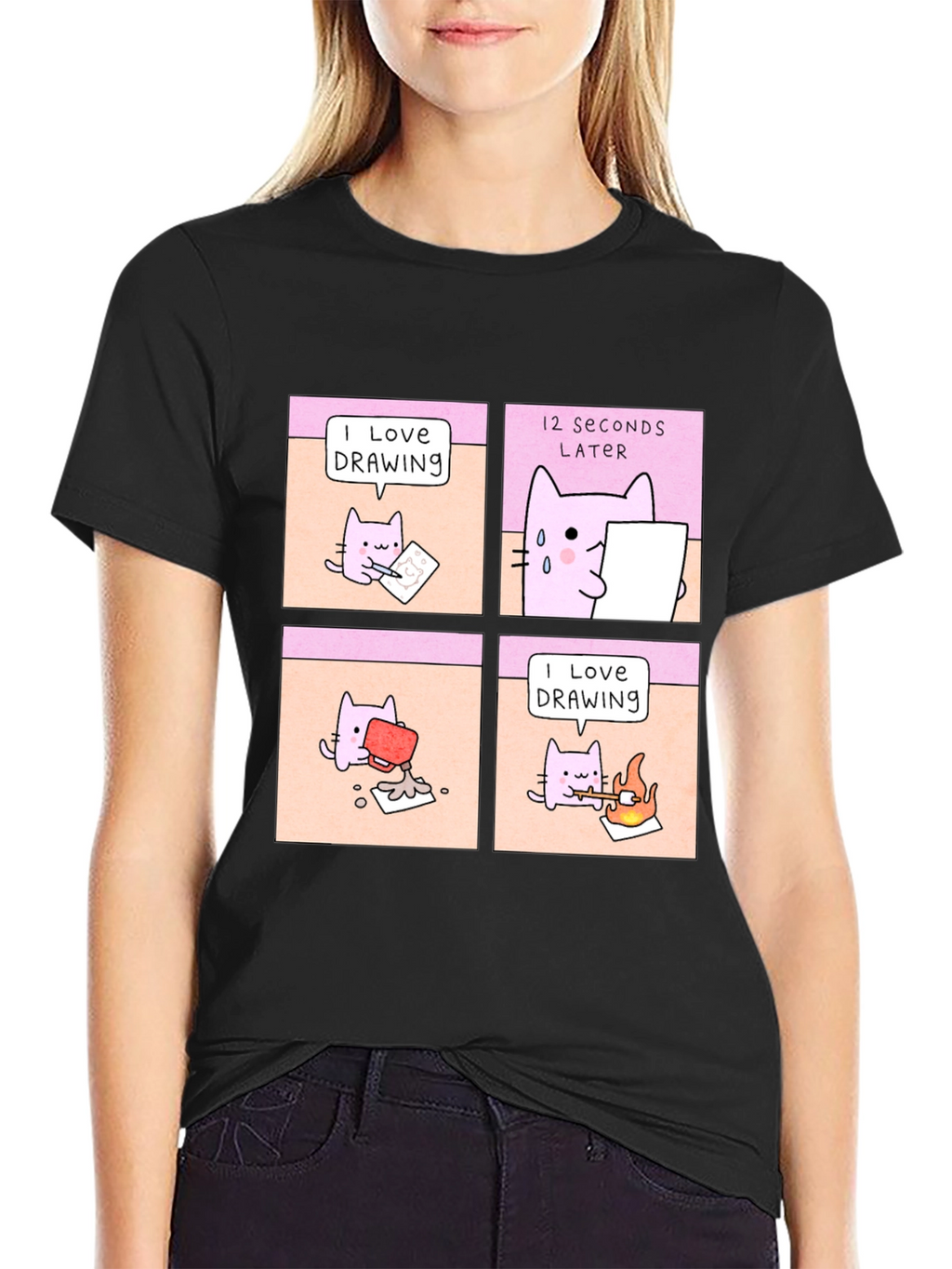 Funny Cat Drawing Comic T-Shirt