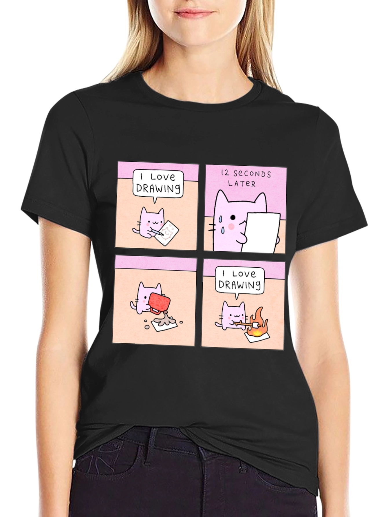 Funny Cat Drawing Comic T-Shirt