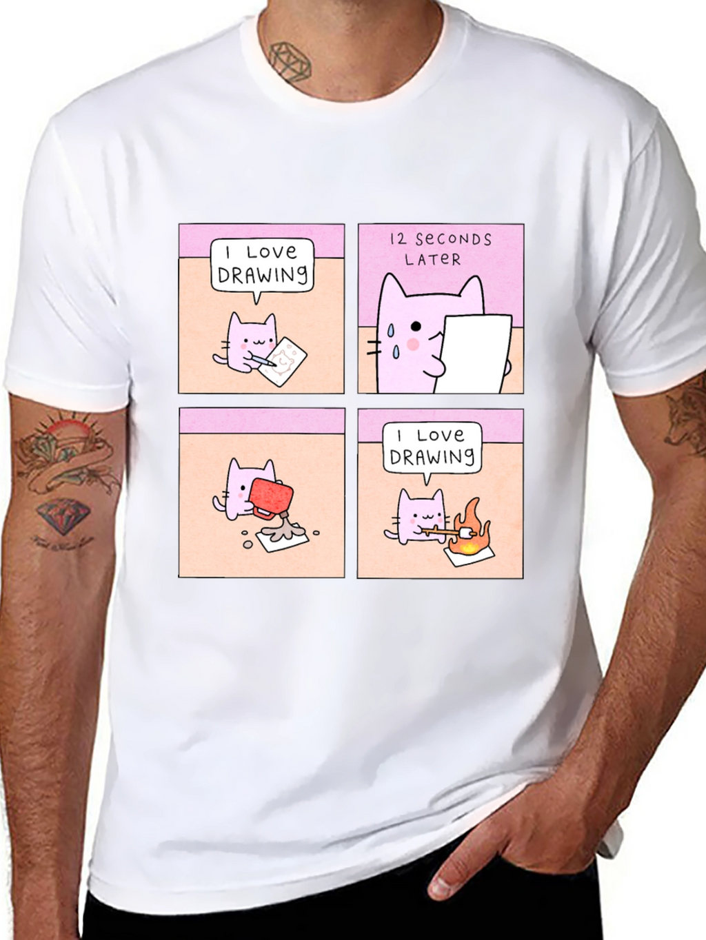 Funny Cat Drawing Comic T-Shirt