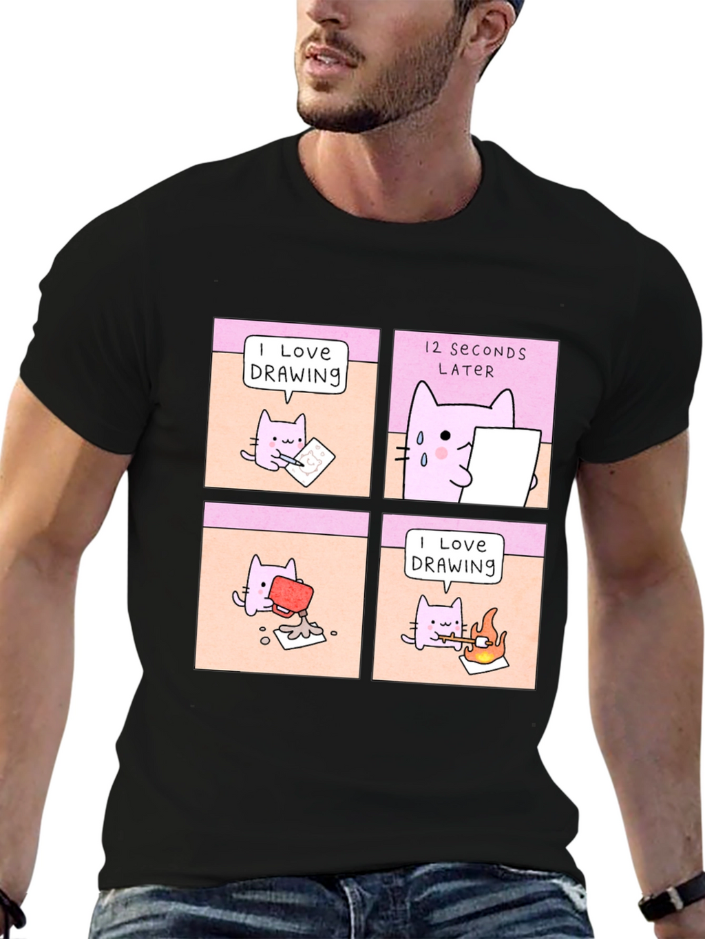 Funny Cat Drawing Comic T-Shirt