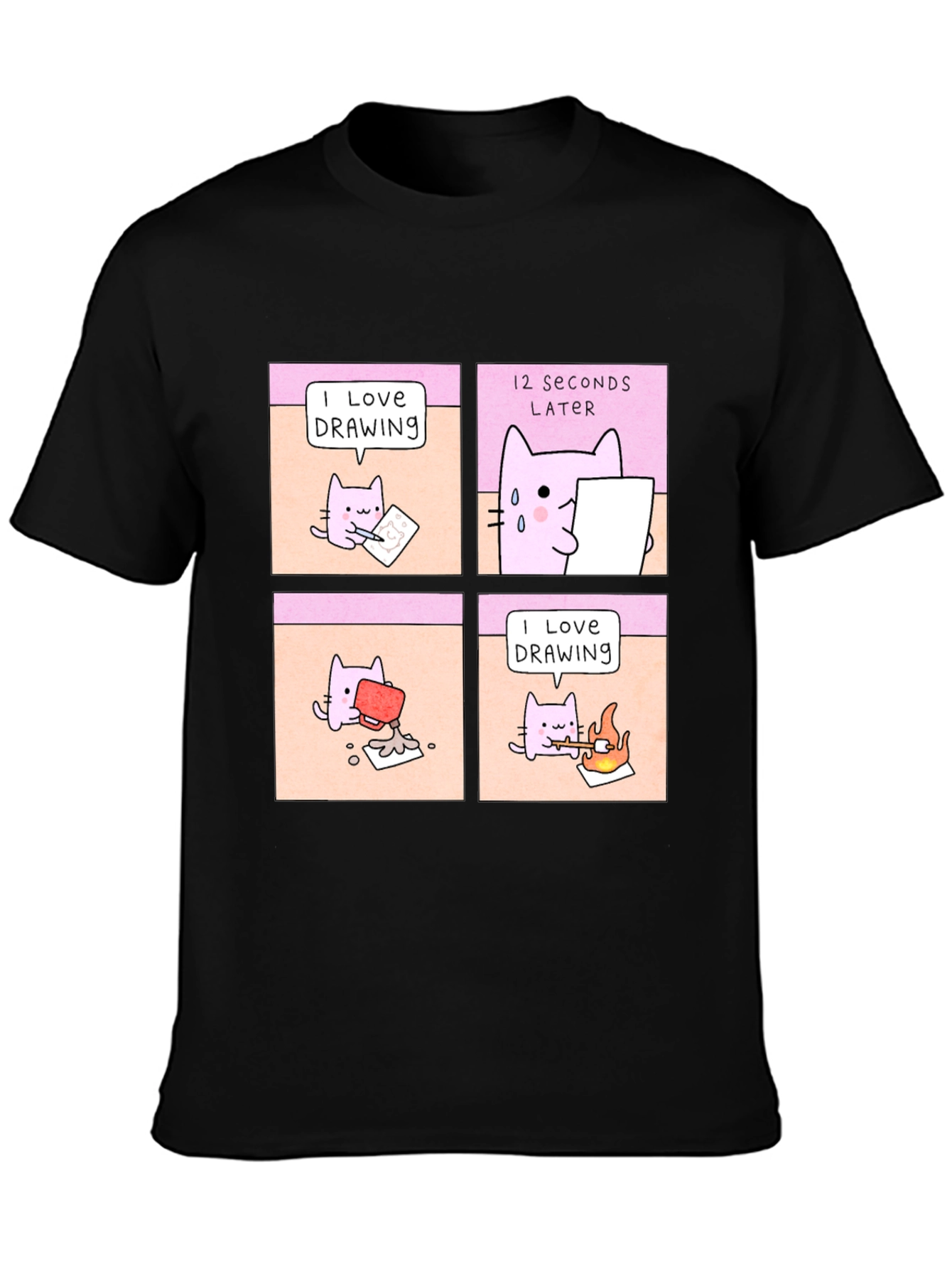 Funny Cat Drawing Comic T-Shirt